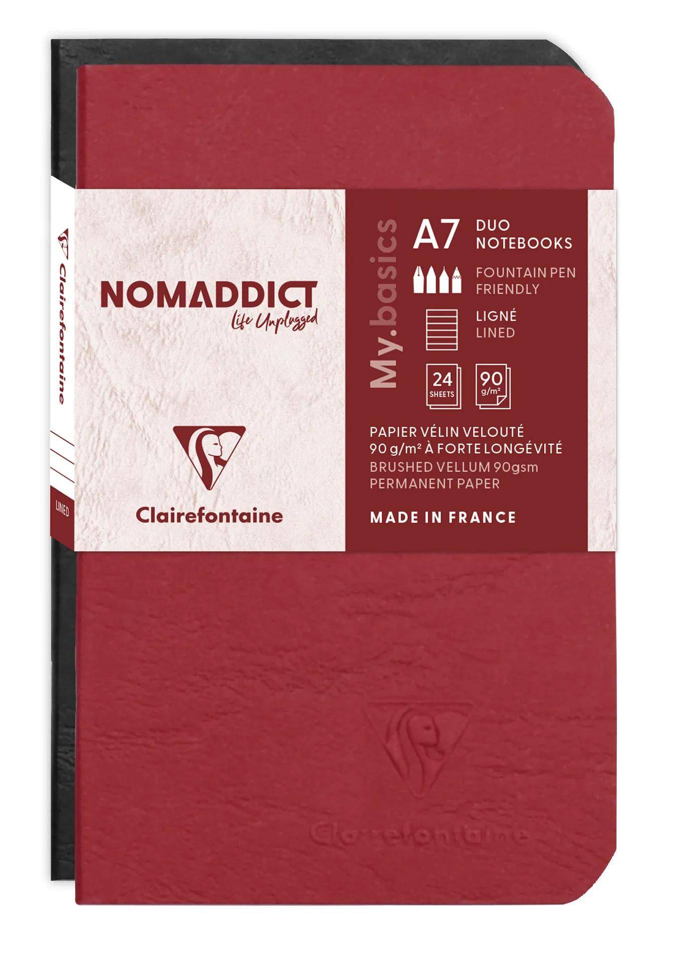 Rotes Clairefontaine Nomadict A7 Taschennotizbuch-Paket, beschriftet mit „My basics