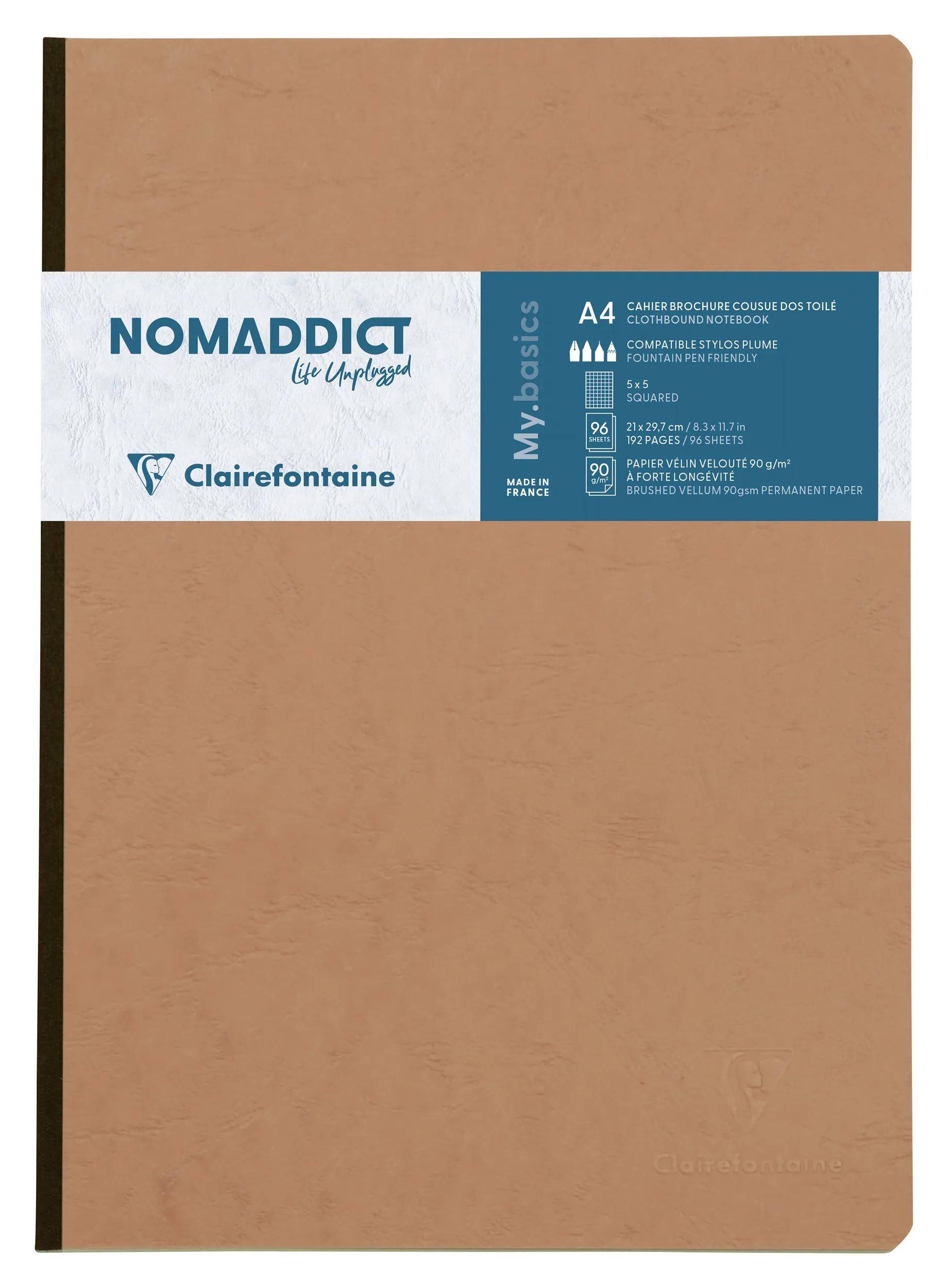 Clairefontaine 5x Notizbuch AgeBag A4 Leinen kariert 96 Blatt - Tabak 79142C