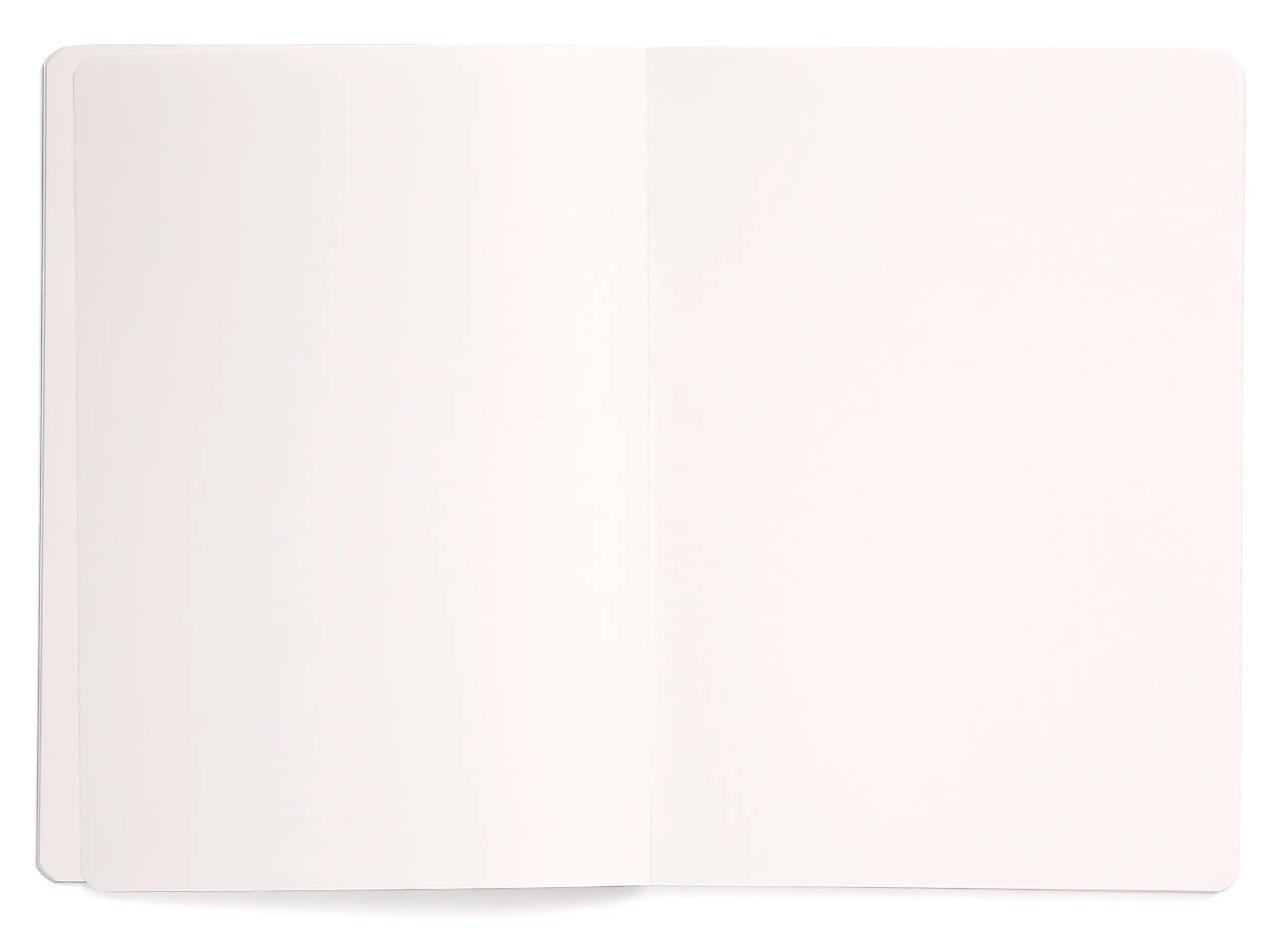 Ein offenes, leeres Buch mit zwei leeren cremefarbenen Seiten auf hellem Hintergrund.