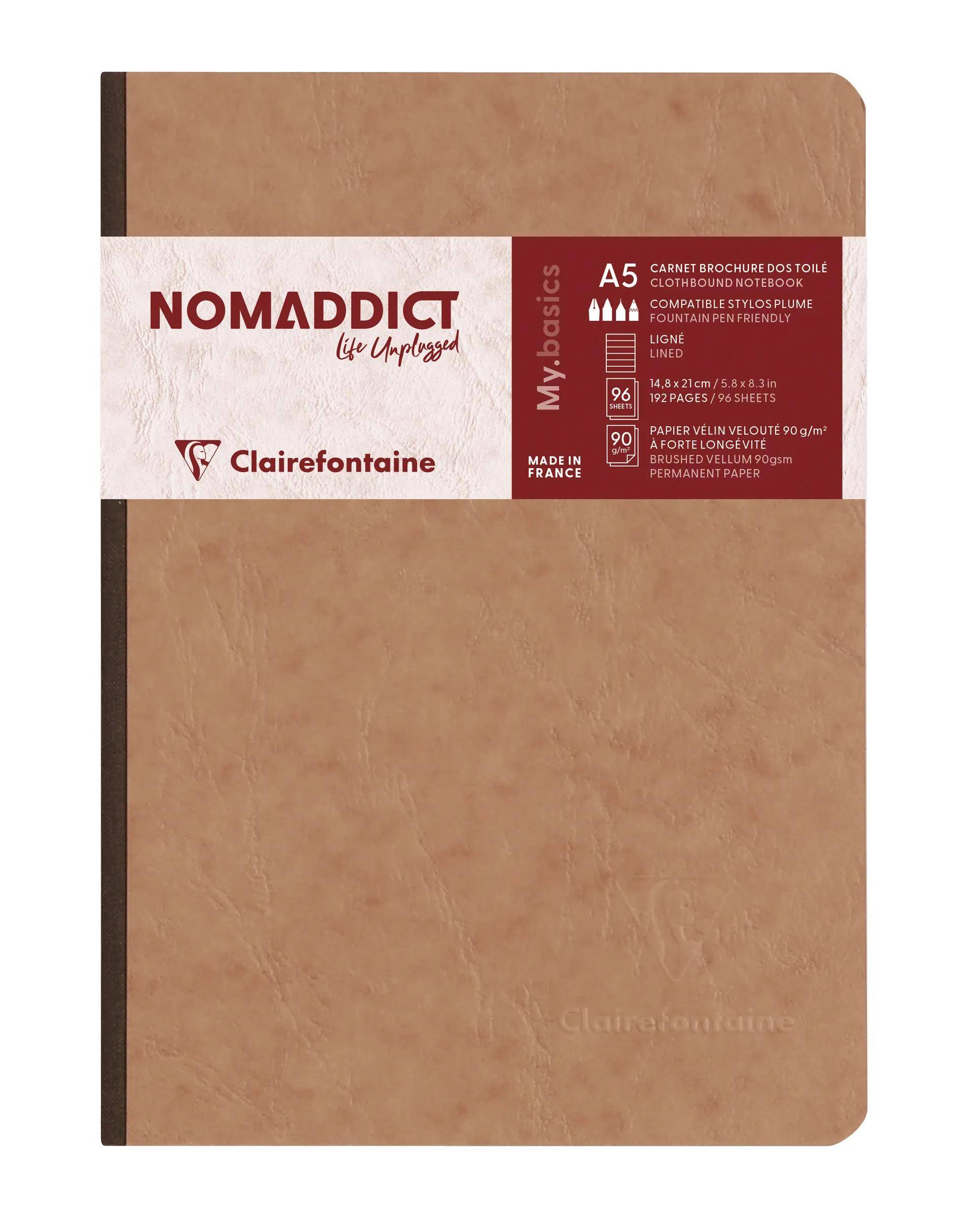 Clairefontaine 5x Notizbuch AgeBag A5 Leinen liniert 96 Blatt - Tabak 79546C