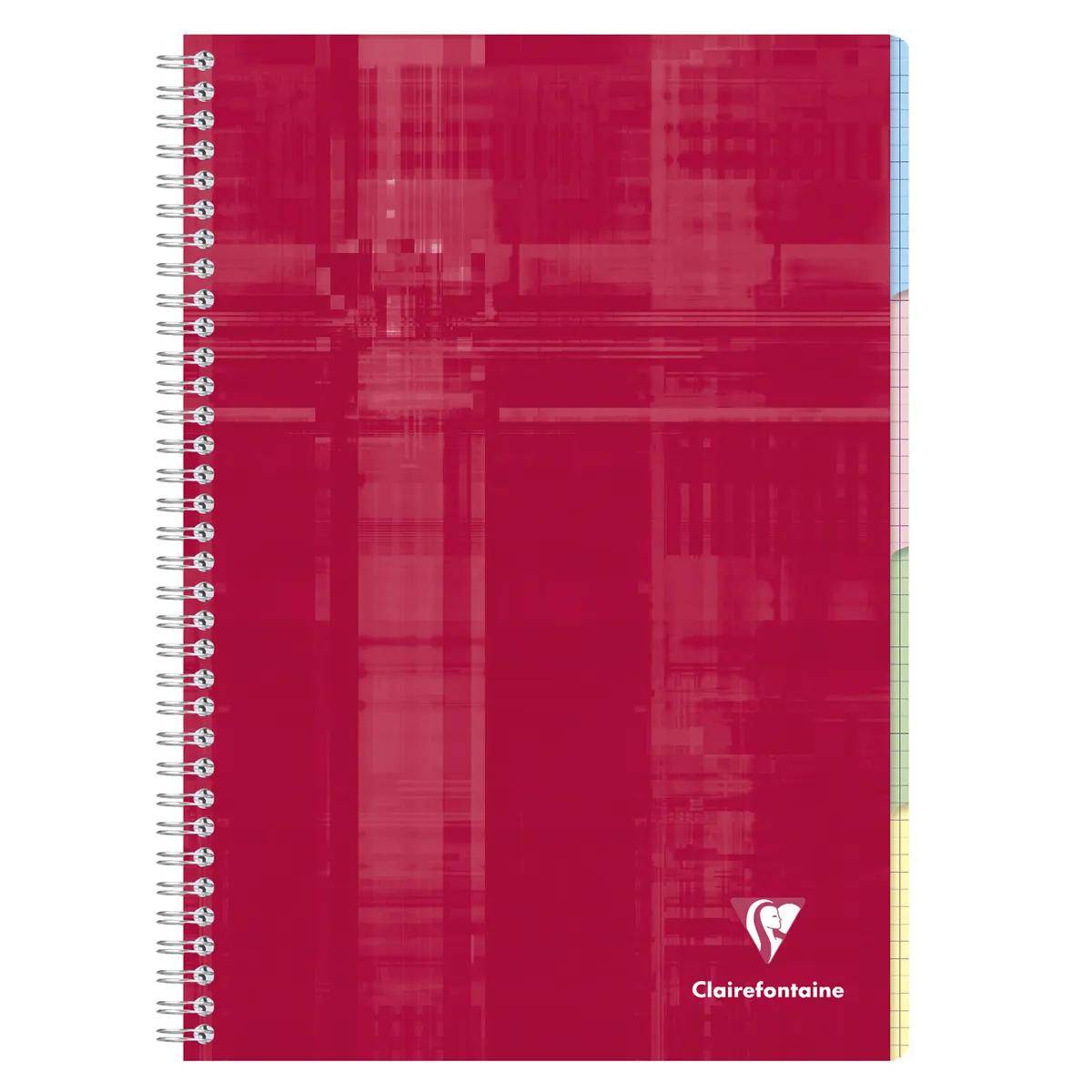 Rosa spiralgebundenes Notizbuch mit Karomuster und Clairefontaine-Logo unten rechts, auf weißem Hintergrund dargestellt.