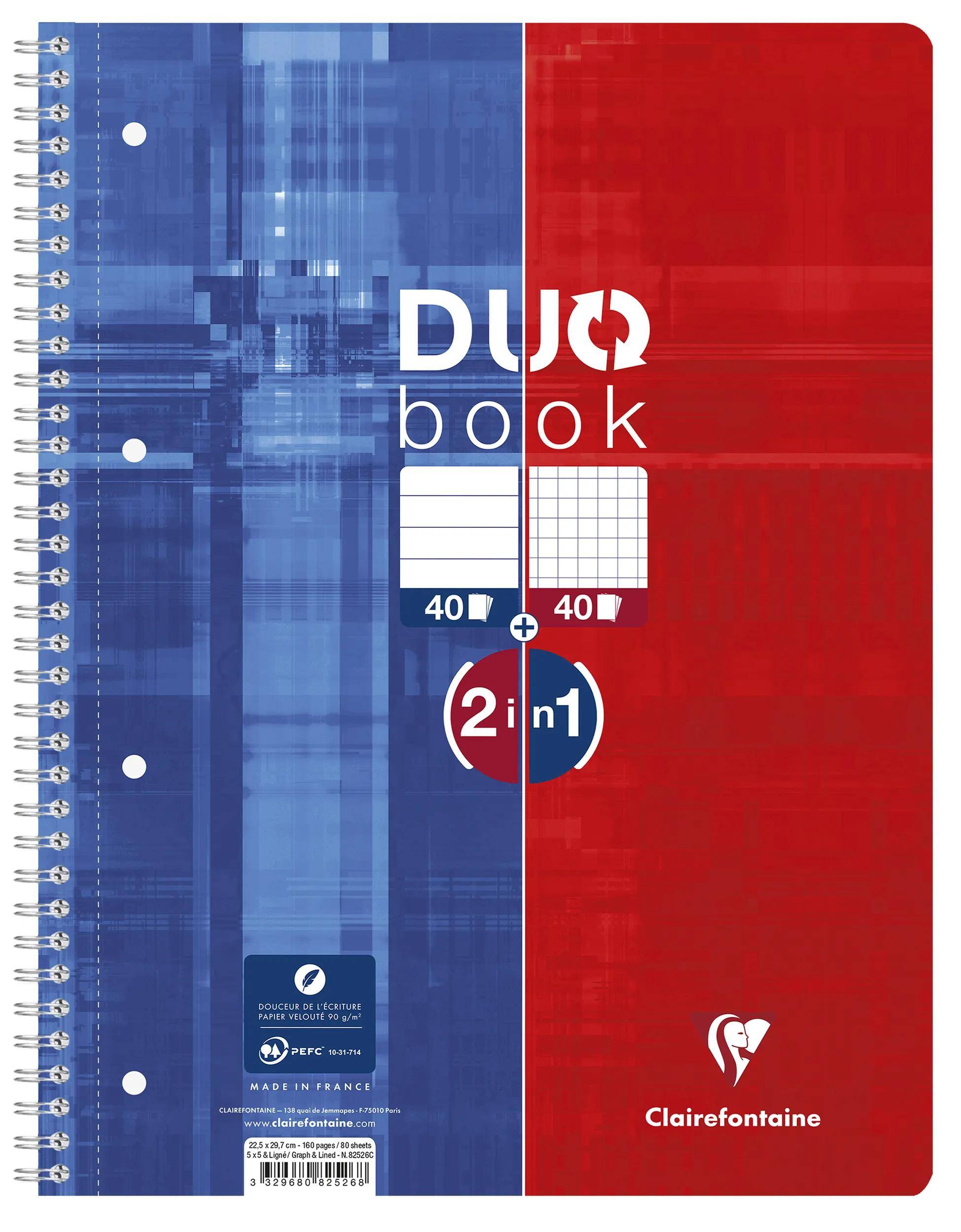 Clairefontaine 5x Collegeblock A4+ 40Bl kariert + 40 Bl liniert Blau/rot 82526C