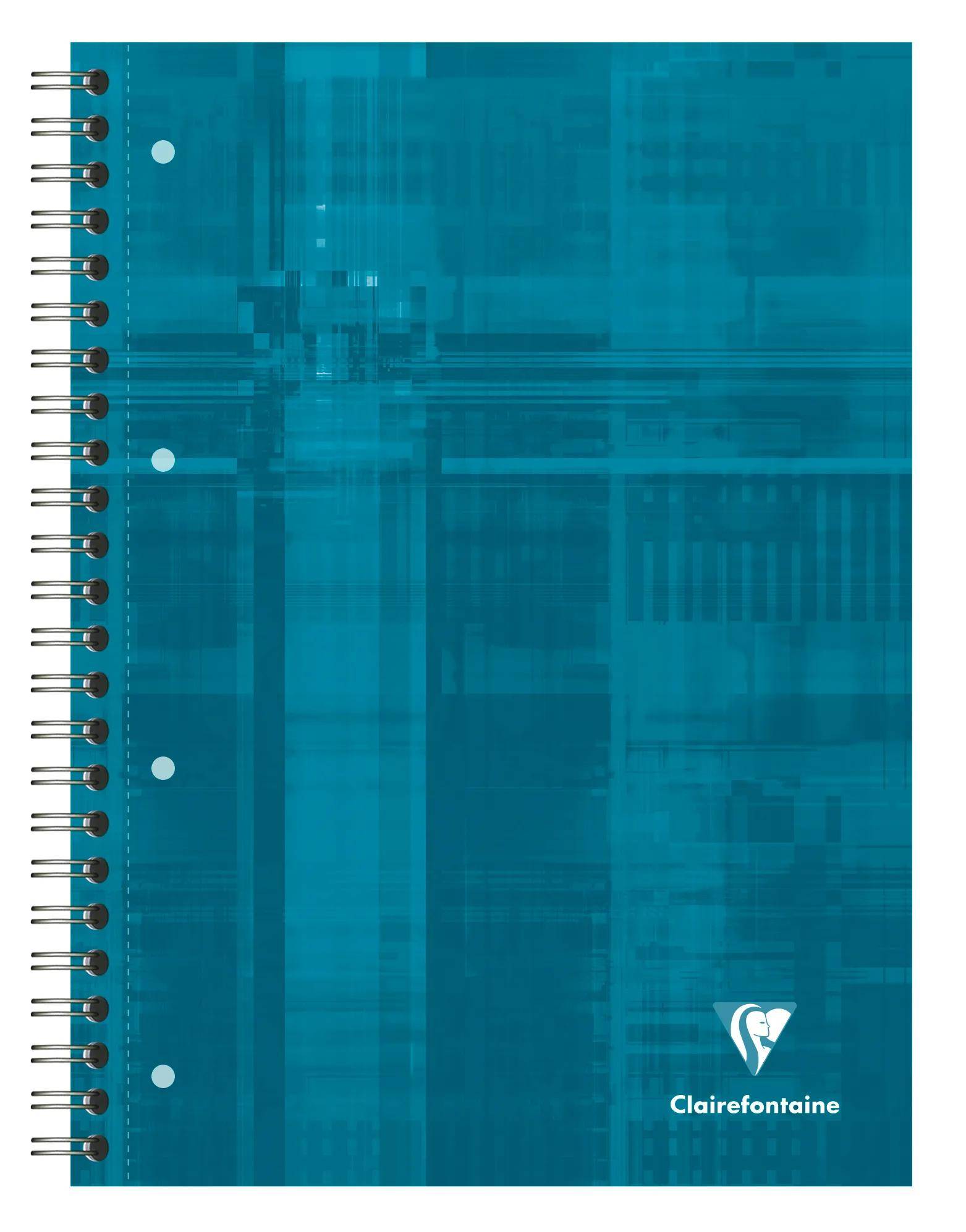 Türkisfarbener Spiralnotizblock mit abstraktem Gittermuster und dem Logo „Clairefontaine
