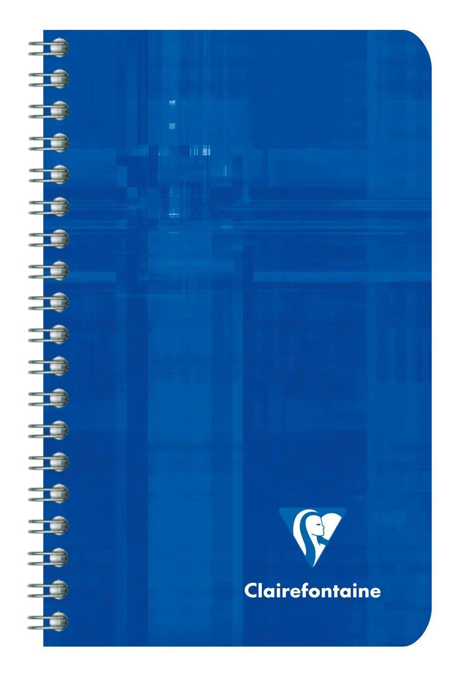 Blaueres spiralgebundenes Notizbuch mit abgerundeten Ecken, das das Clairefontaine-Logo und den Namen auf dem Umschlag zeigt