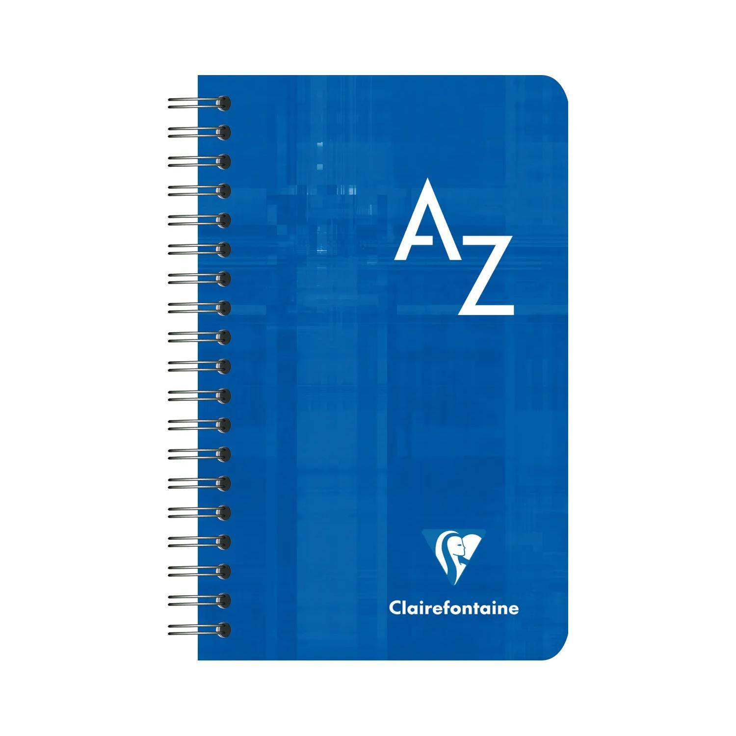 Blauer Spiralbindungs-Notizbuchdeckel mit großen Buchstaben „A Z" und dem Clairefontaine-Logo am unteren Ende.