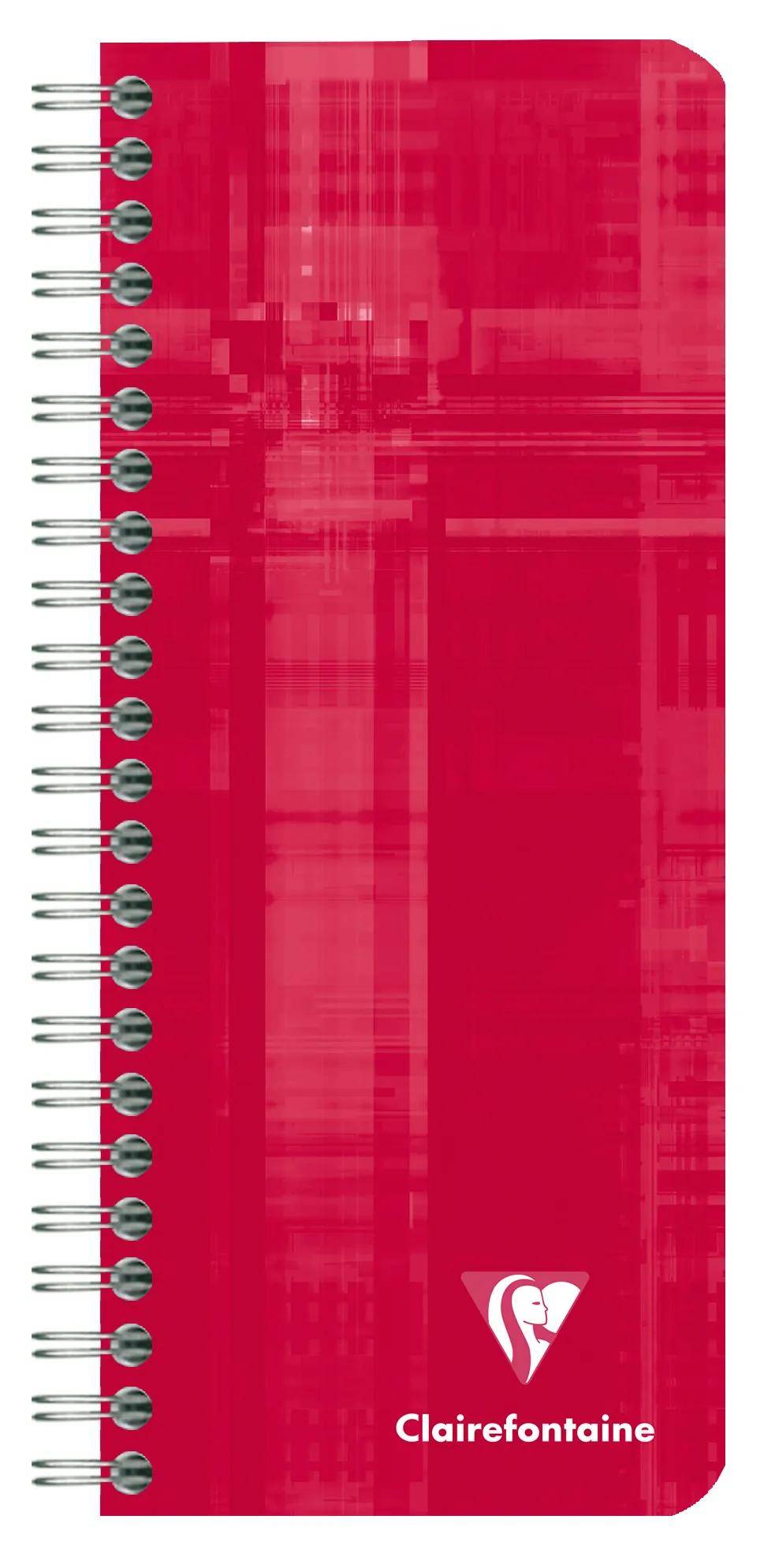 Rotes Spiralbindungs-Notizbuch mit Clairefontaine-Logo in der Nähe des unteren Randes.