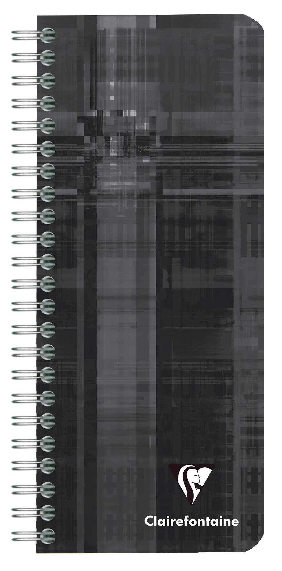 Schwarzes spiralgebundenes Clairefontaine Notizbuch mit dunkelkariertem Einband und abgerundeten Ecken.