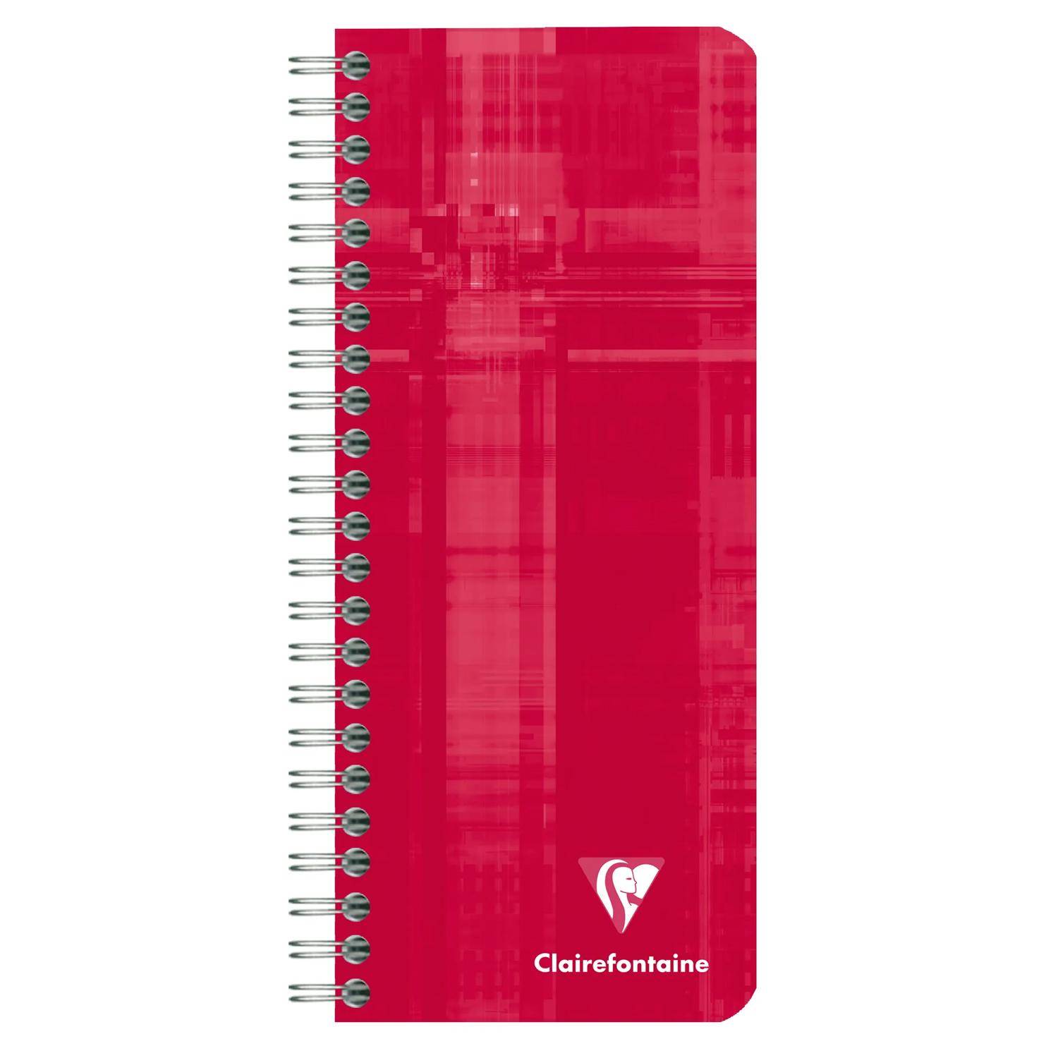 Rotes spiralgebundenes Notizbuch mit glänzendem rosa Umschlag und Clairefontaine-Logo auf weißem Hintergrund.