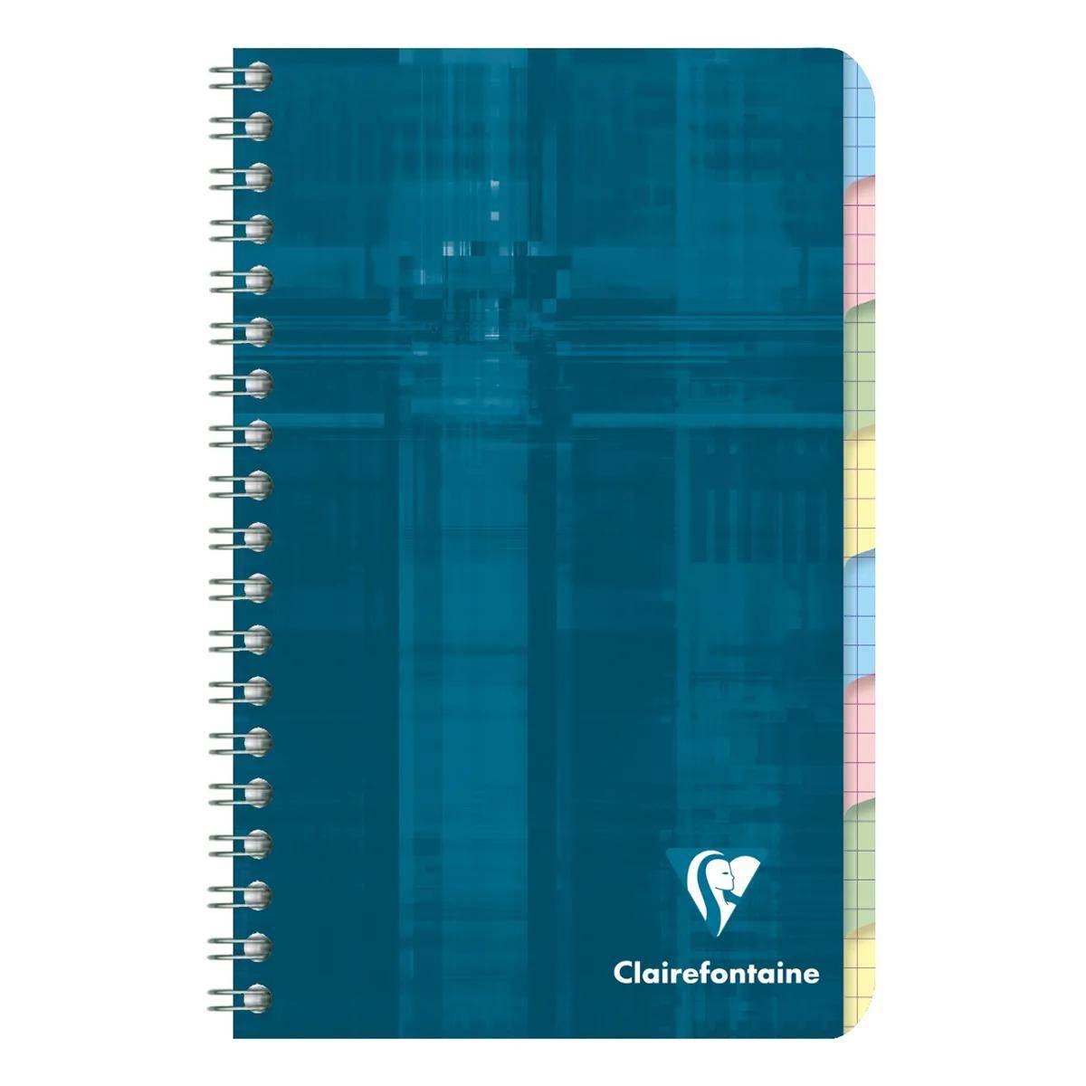Blaues Clairefontaine Spiralblock mit mehrfarbigen Registerkarten am rechten Rand