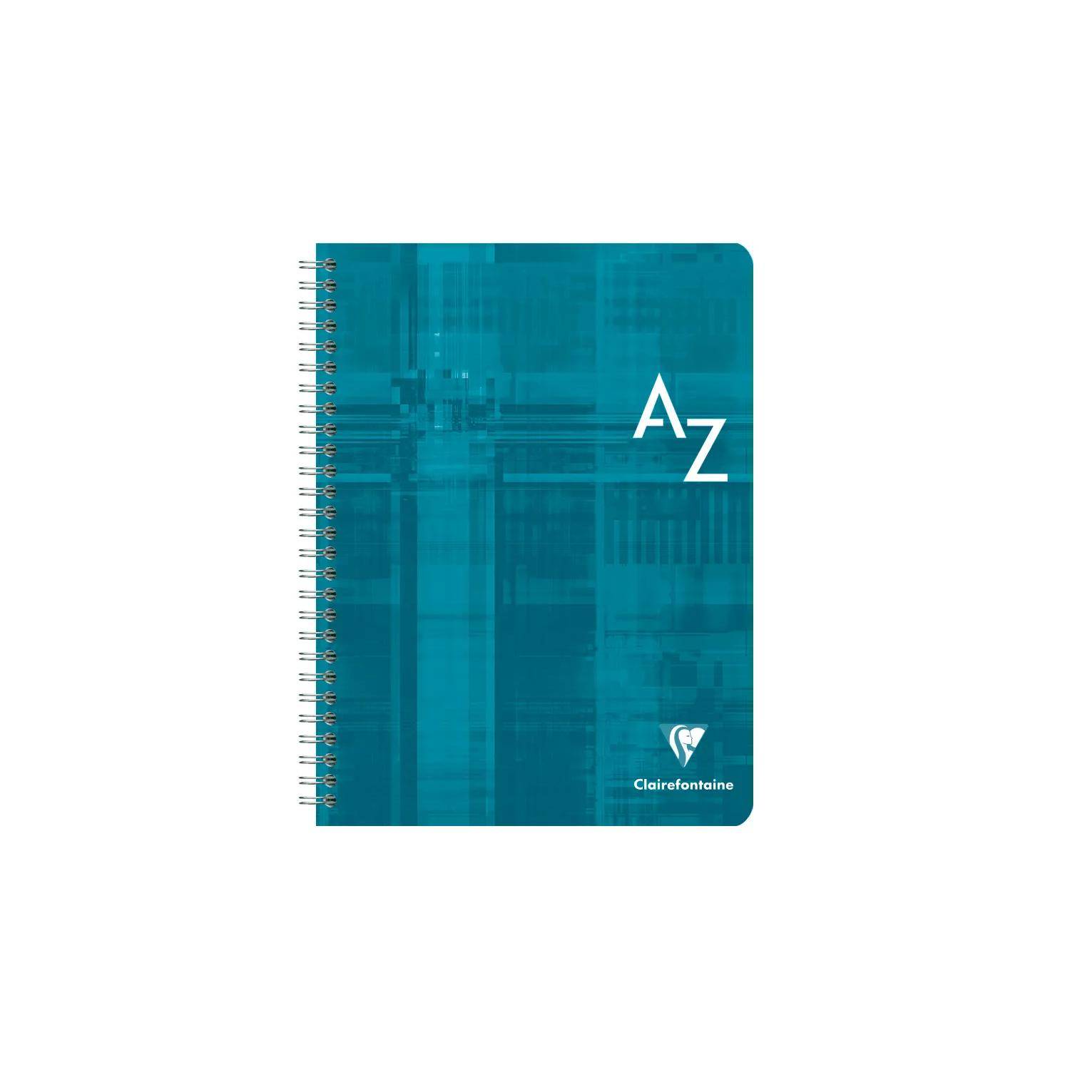 Türkisfarbenes Spiralblock-Notizbuch mit A–Z auf dem Umschlag und Clairefontaine-Logo unten rechts.
