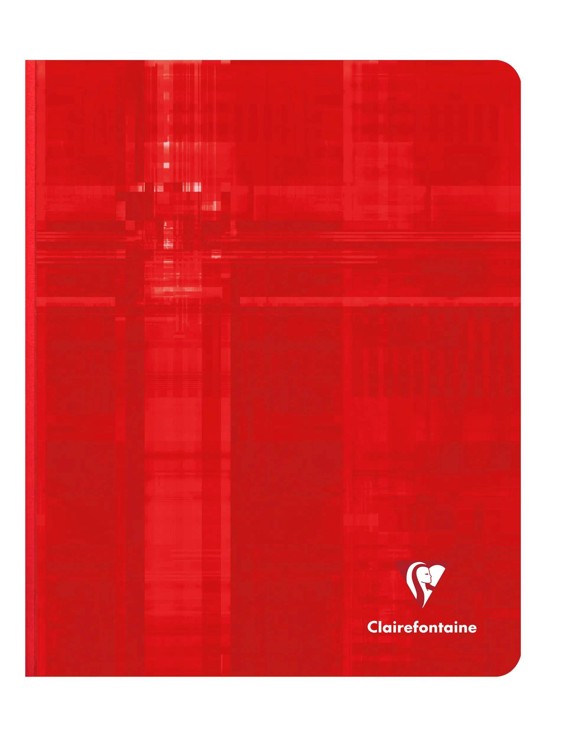 Rotes Clairefontaine-Notizbuchcover mit abgerundeten Ecken und kleinem weißem Logo sowie Markenname unten rechts.