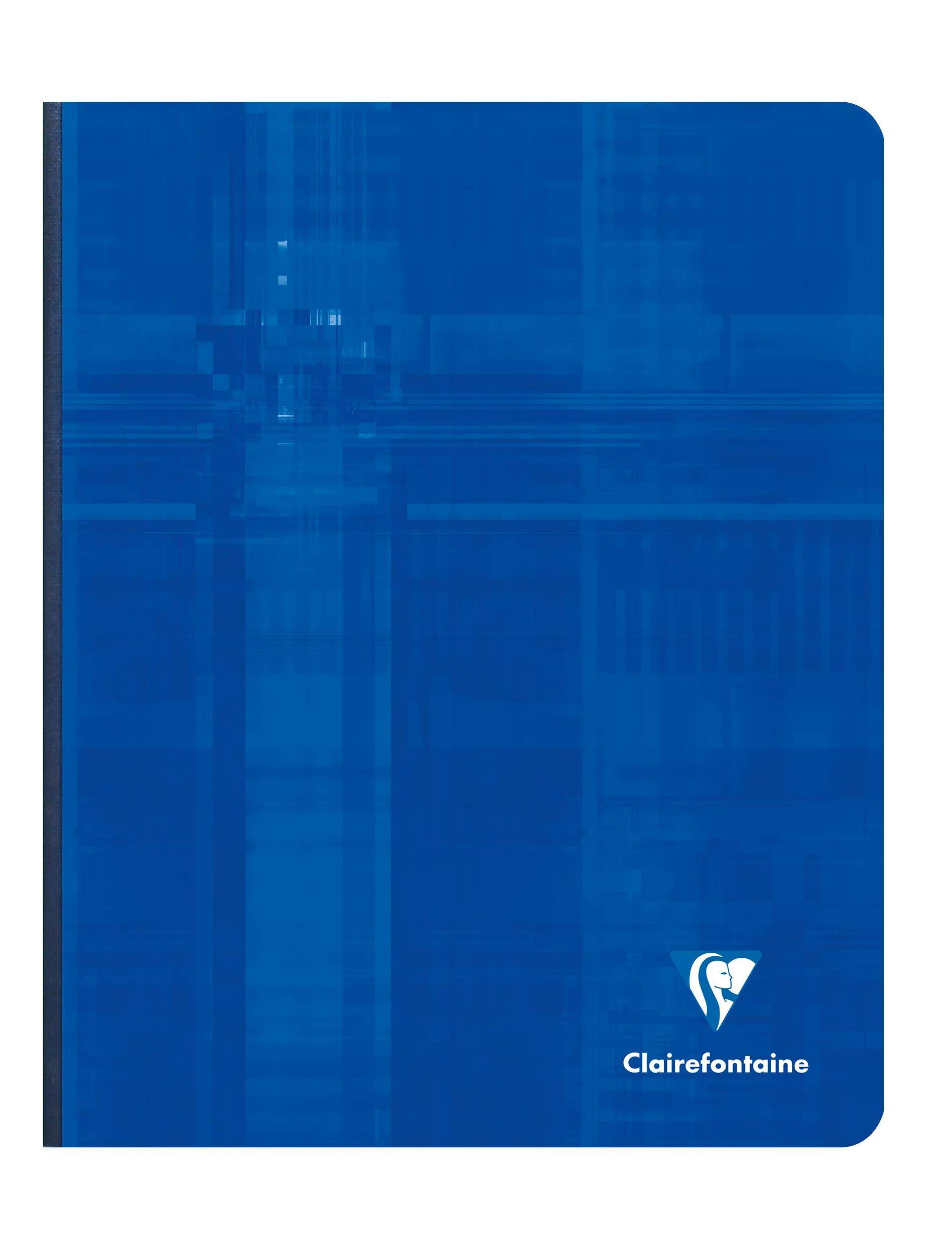 Blaues Clairefontaine-Notizbuch mit abgerundeter Deckelkante und kleinem weißem Logo in der Nähe der unteren rechten Ecke.