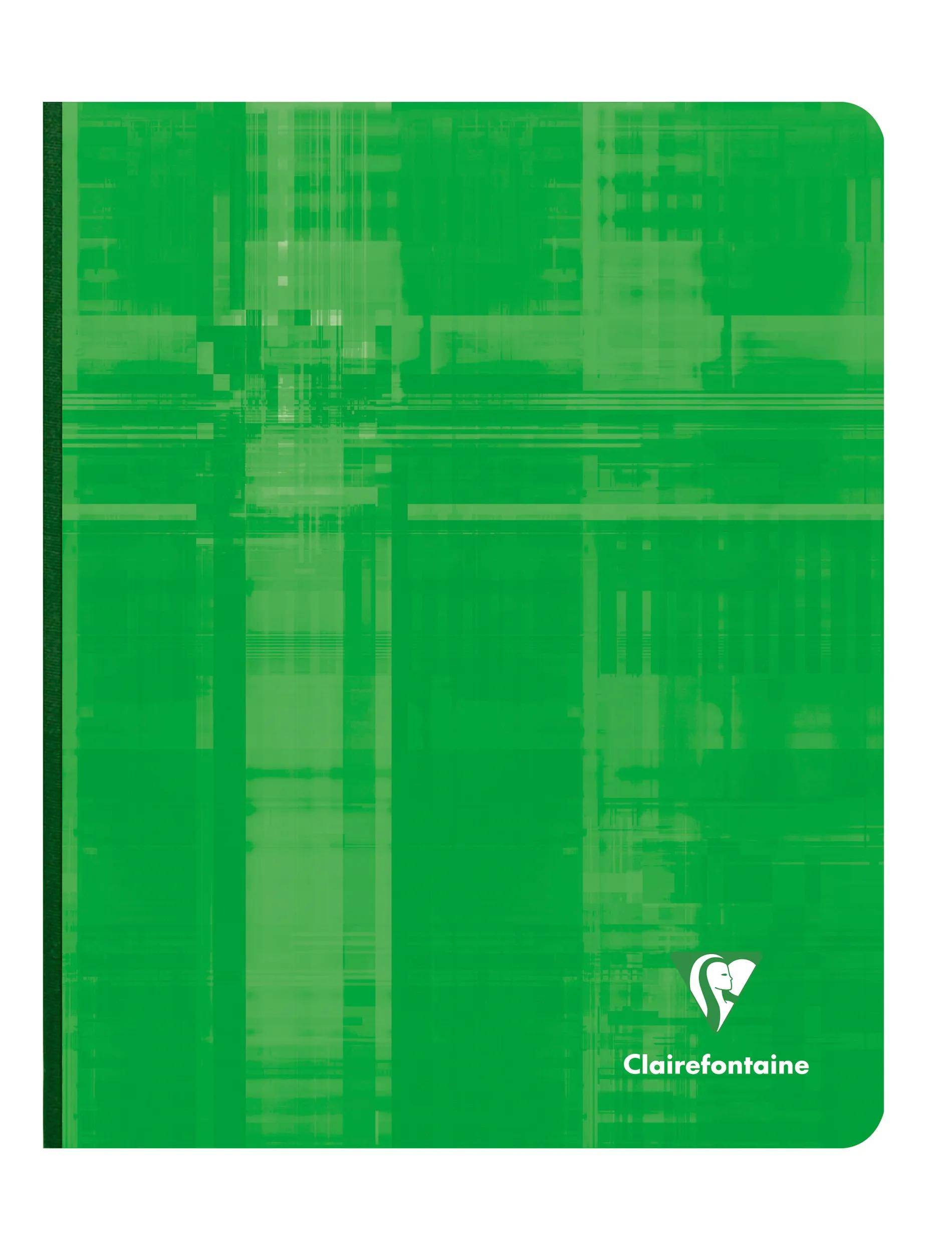 Grünes Clairefontaine Notizbuch mit abstraktem Karomuster und abgerundeten Ecken.