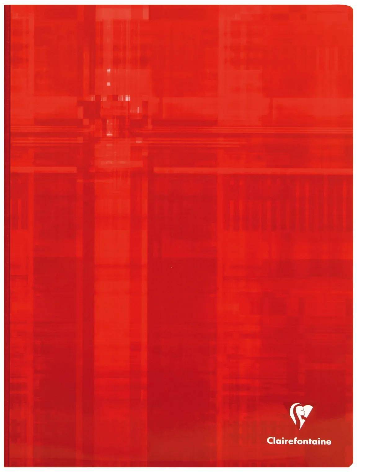 Rotes Clairefontaine-Notizbuch mit subtlem Karomuster und weißem Logo unten rechts.