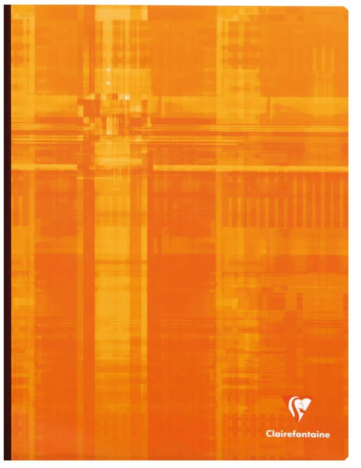 Notizbuch-Umschlag in orangem Karo-Muster mit Clairefontaine-Logo unten rechts