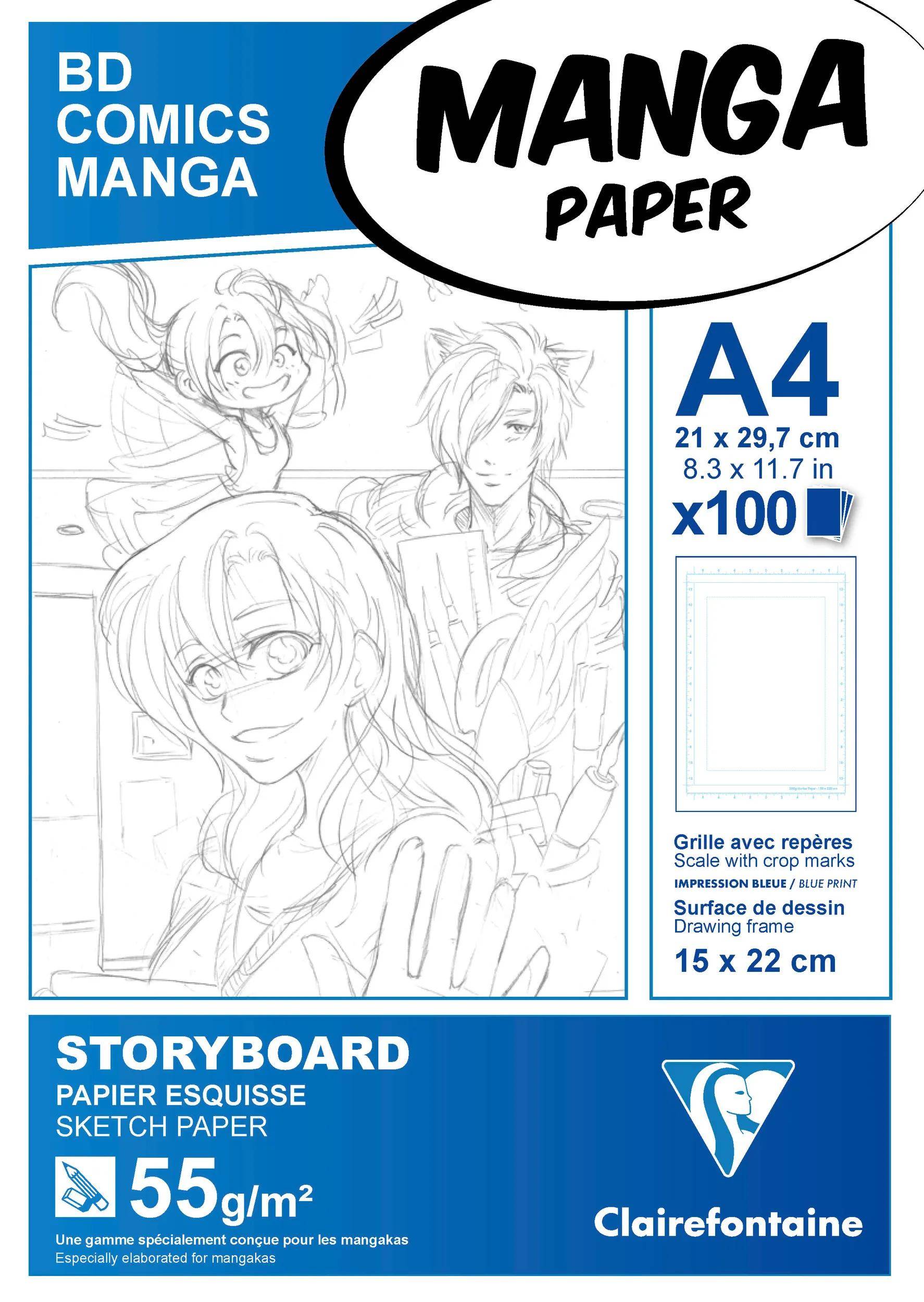 Clairefontaine 5x Manga-Block Storyboard A4 100 Bl 55g, einfachem Raster 94037C