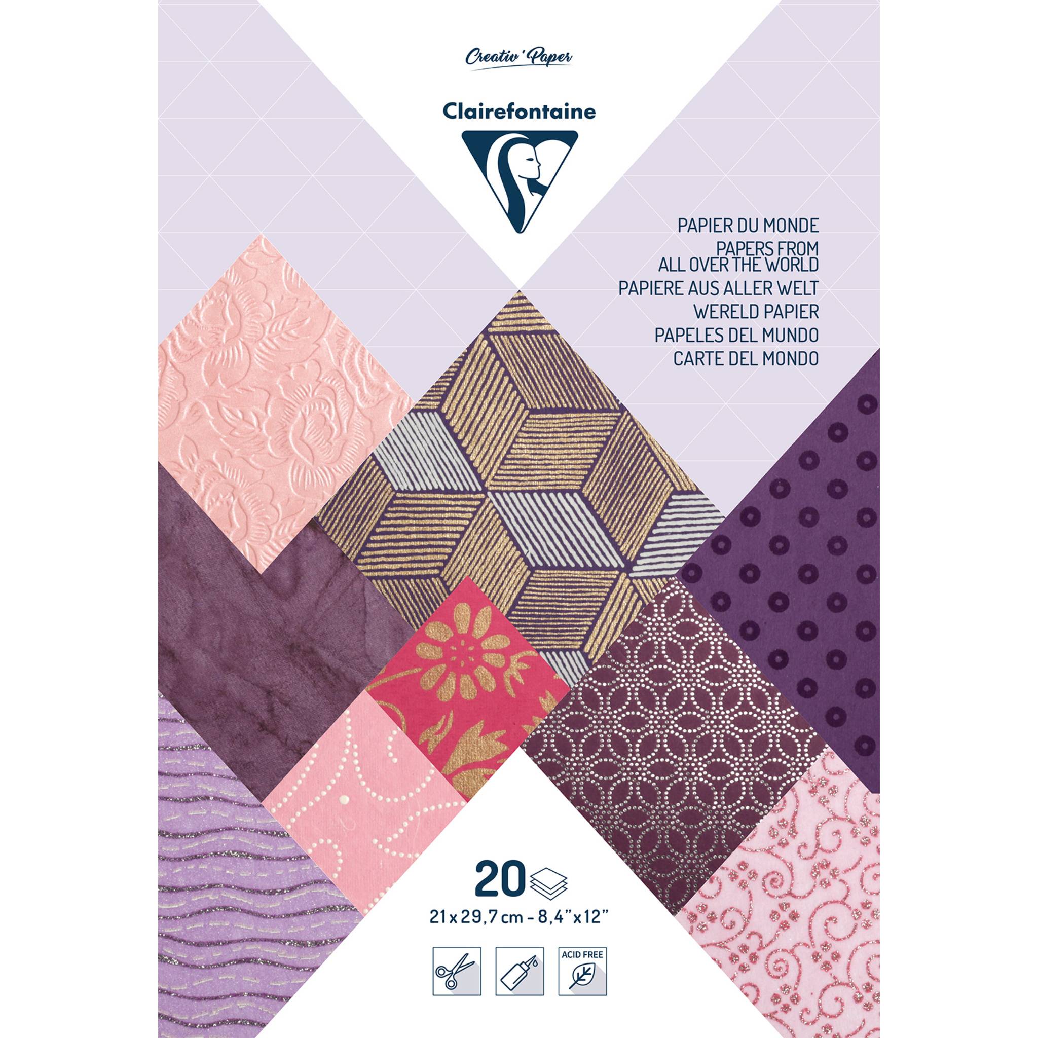 Clairefontaine Schmuckpapier-Blockumschlag mit Musterpapierstichproben und der Aufschrift „20