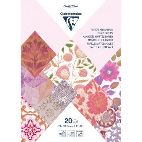 Sortiertes dekoratives Bastelpapierpaket von Clairefontaine mit Etikett „20" und „21 x 29,7 cm - 8,4 x 12"".