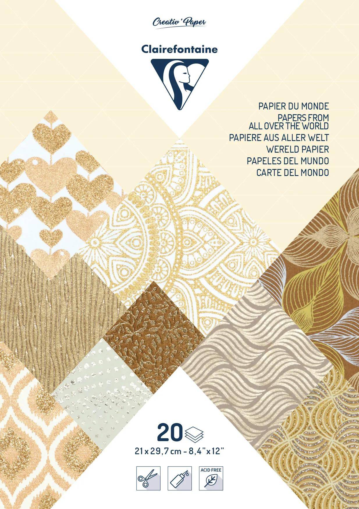 Clairefontaine 3x Papiere aus aller Welt, Block geleimt A4, 20 Blatt - 95096C