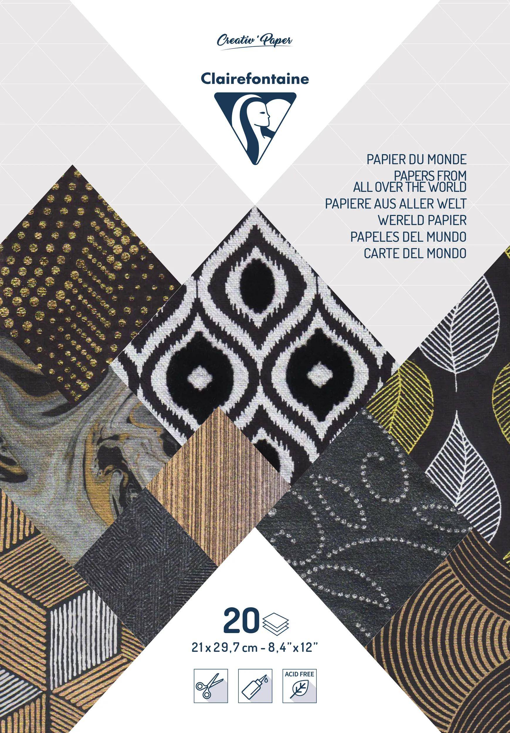 Clairefontaine 3x Papiere aus aller Welt, Block geleimt A4, 20 Blatt - 95098C