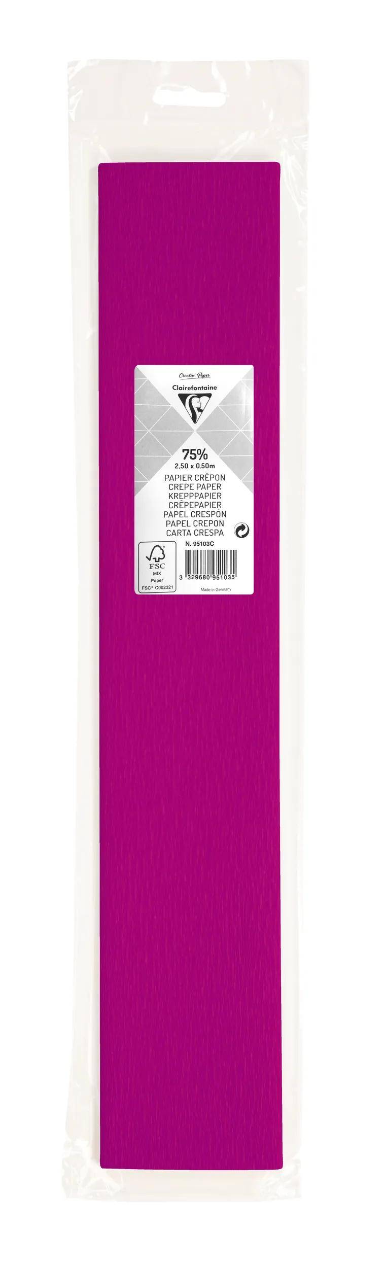 Clairefontaine 10x Krepppapier 1 Blatt 2,50x0,50m Zyklamenrot 95103C