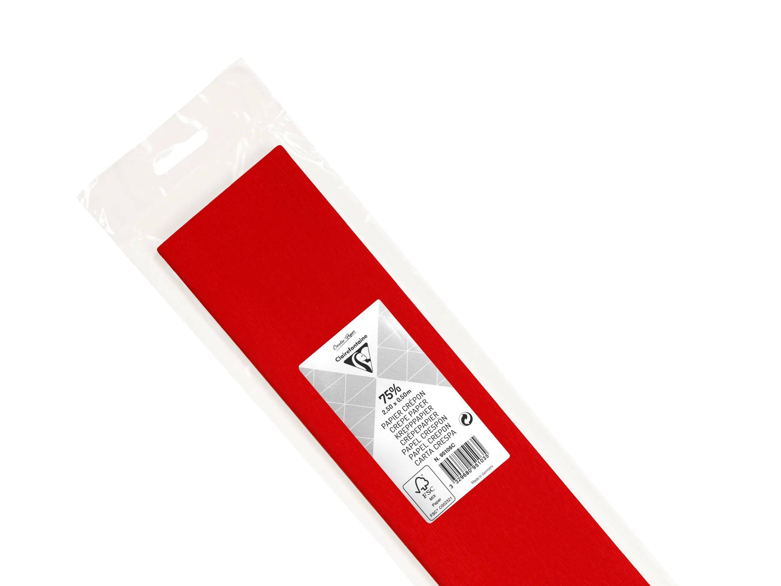 Clairefontaine 10x Krepppapier, Blisterpackung 1 Blatt 2,50x0,50m Rot 95106C