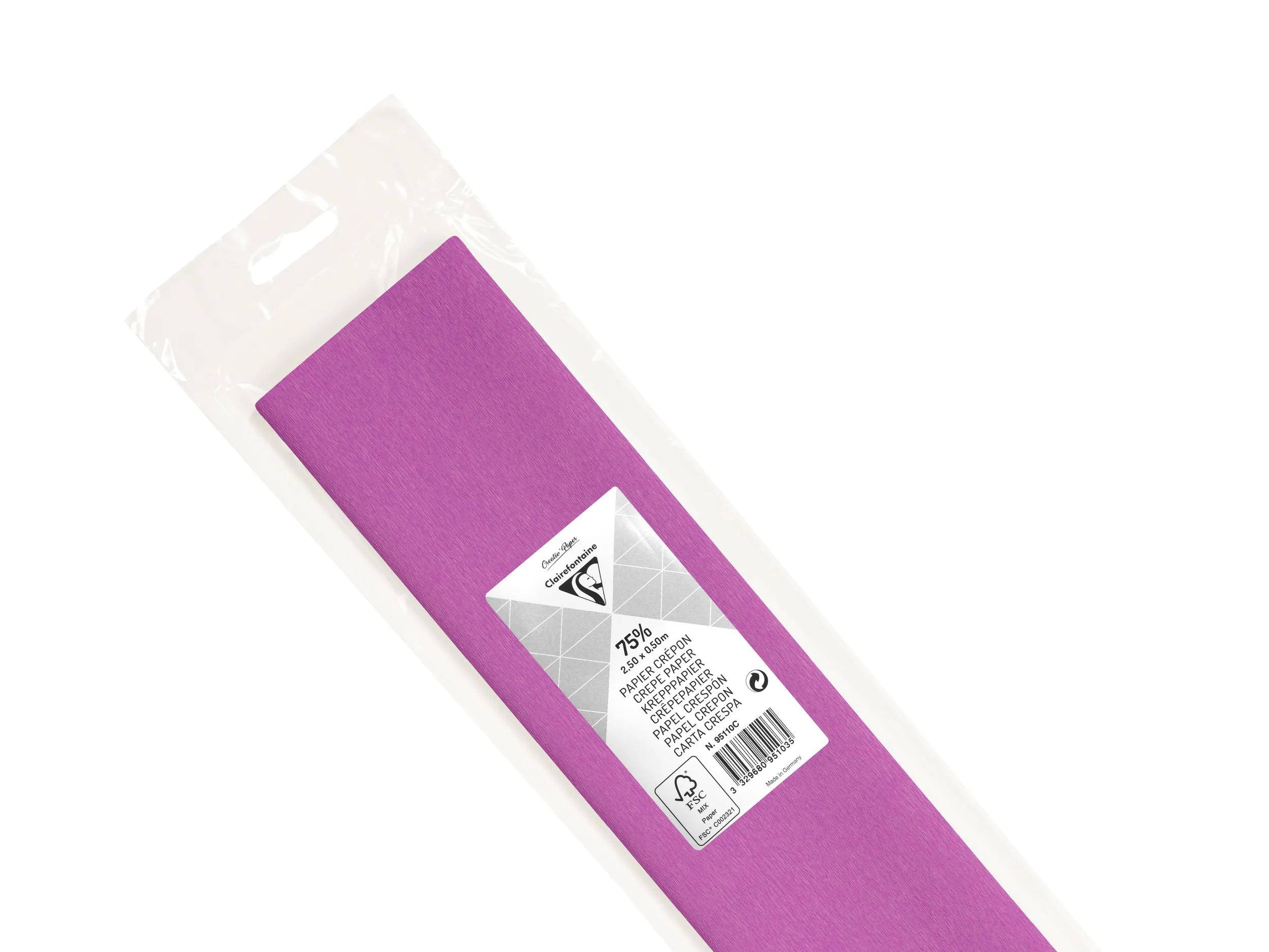 Clairefontaine 10x Krepppapier, Blisterpackung 1 Blatt 2,50x0,50m Malve 95110C