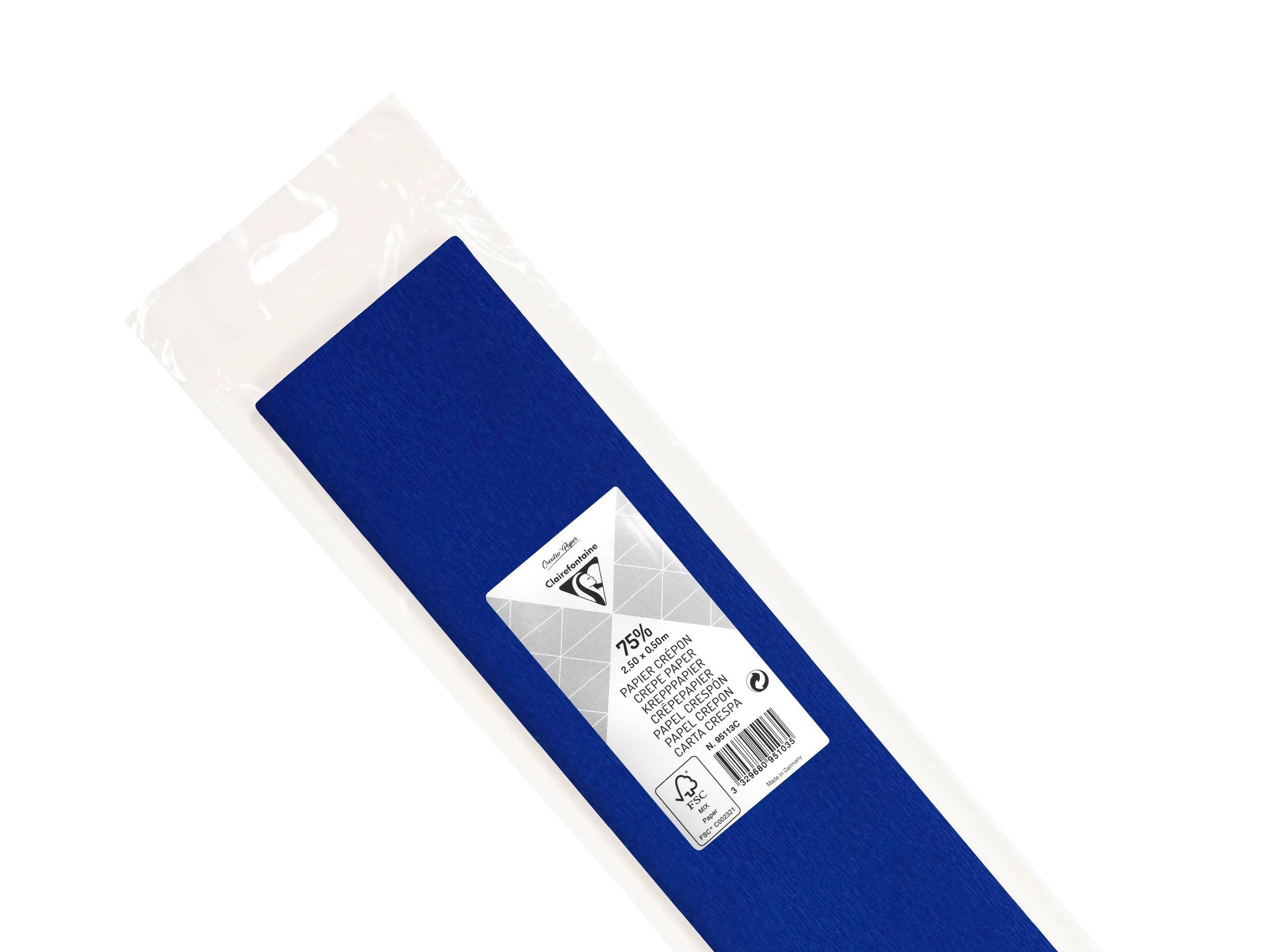 Blaues rechteckiges Produktpaket mit einem kleinen weißen Etikett und Barcode auf einem einfachen hellen Hintergrund.