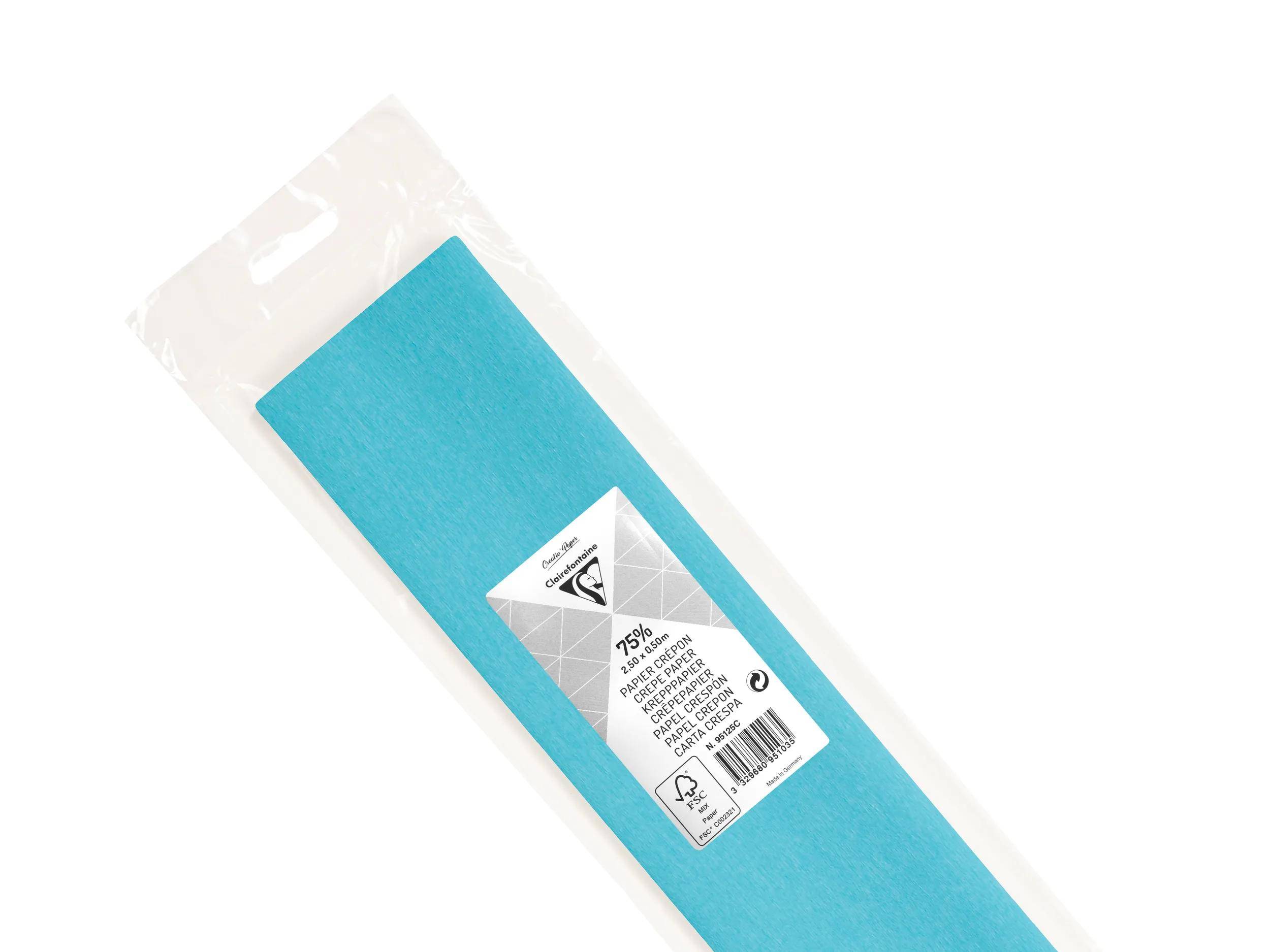 Blaues rechteckiges Stoffstück in durchsichtiger Kunststoffverpackung mit weißem Produktetikett.