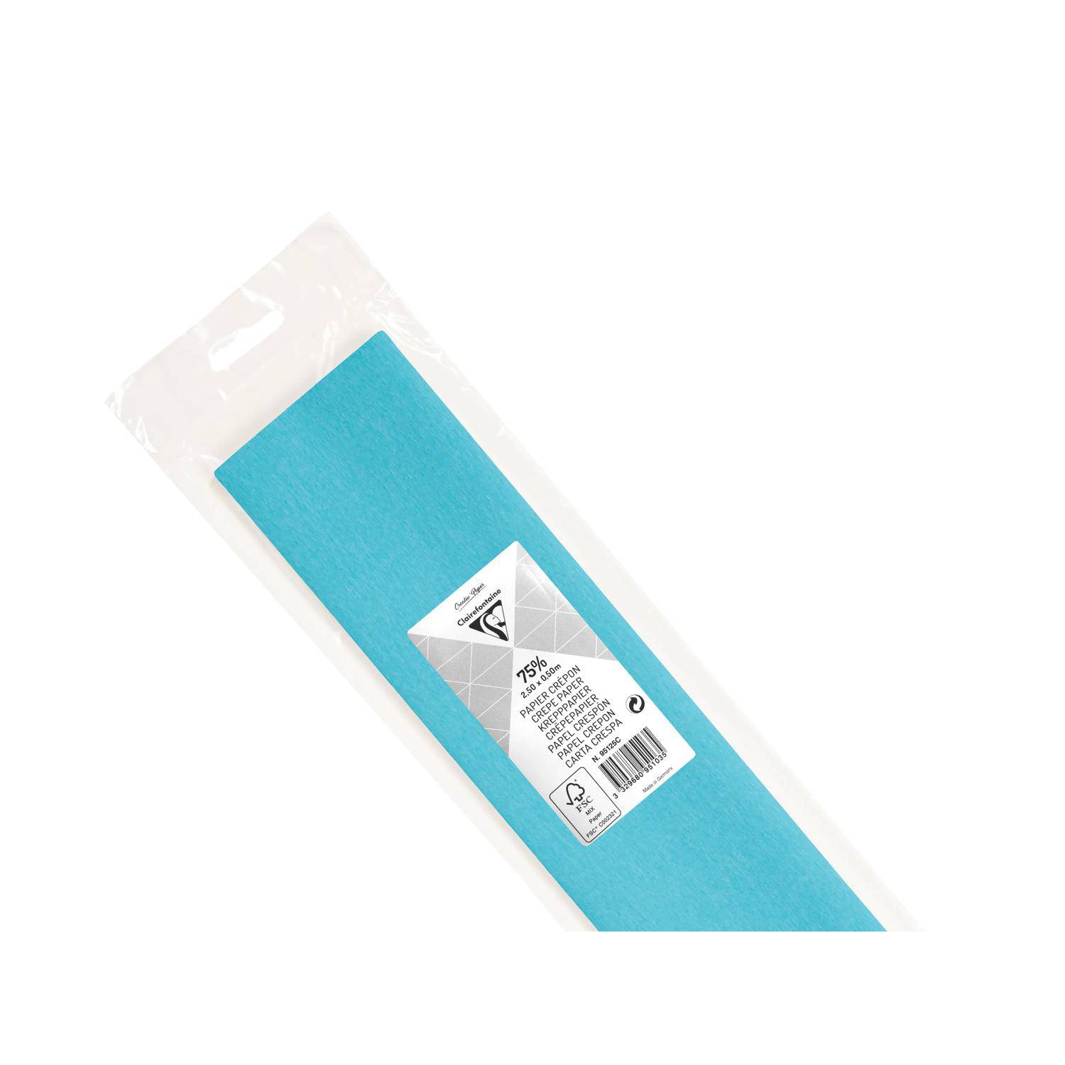 Blauer rechteckiger Papier- oder Kartonblock in durchsichtiger Kunststoffverpackung mit kleinem Produktetikett auf weißem Hintergrund.