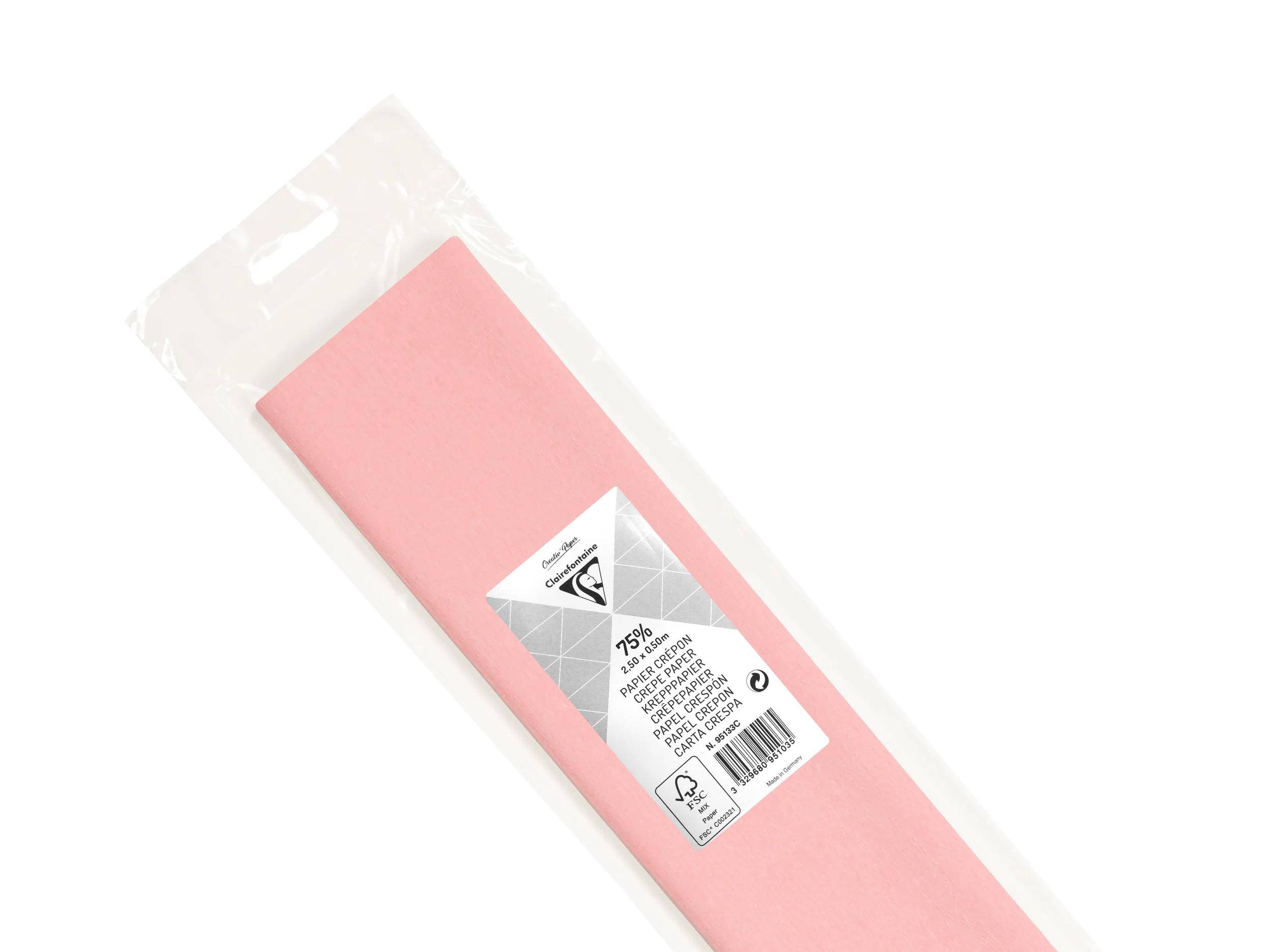 Clairefontaine 10x Krepppapier Blisterpackung 1 Blatt 2,50x0,50m Hellrosa 95133C