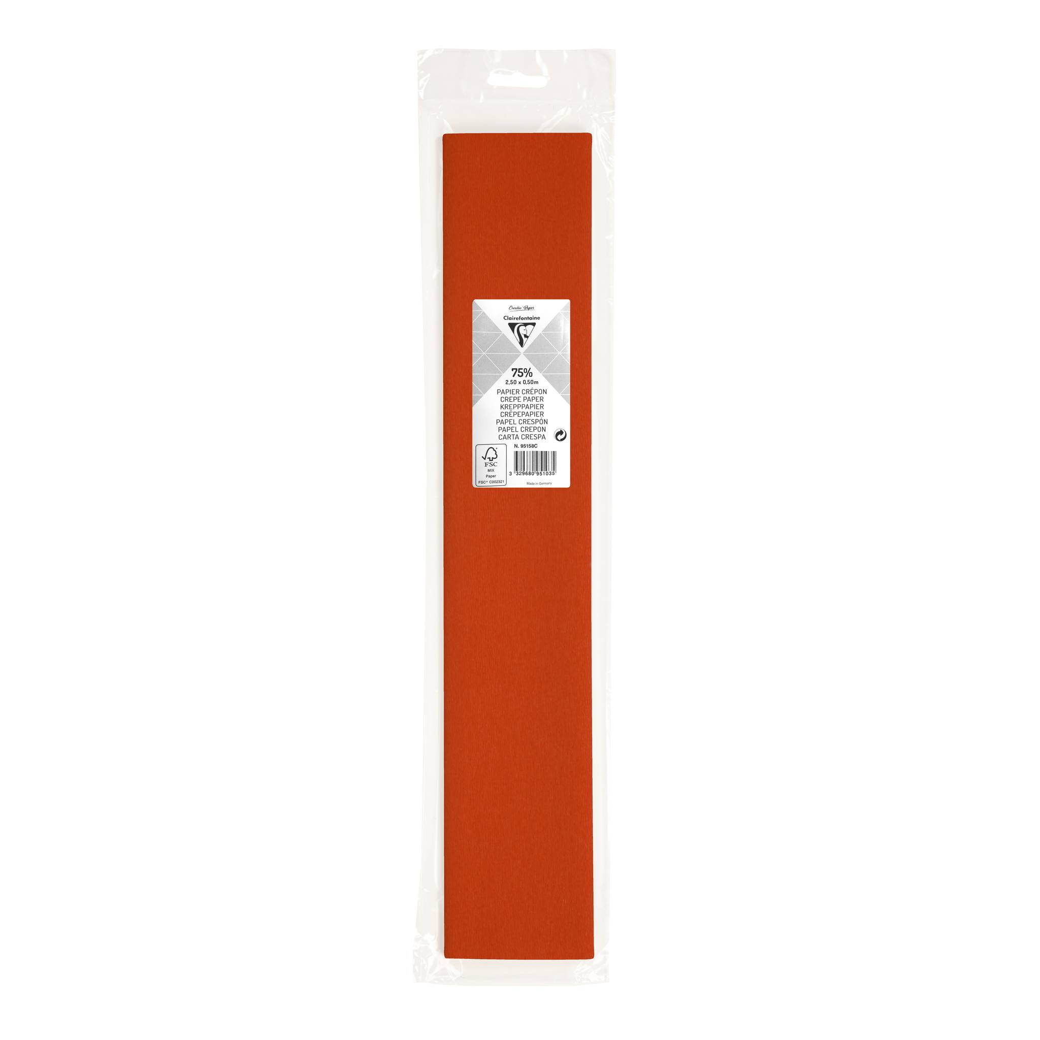 Ein langes rechteckiges orangefarbenes Paket, in klare Folie eingewickelt, mit einem kleinen Produktetikett in der Nähe der oberen Mitte.