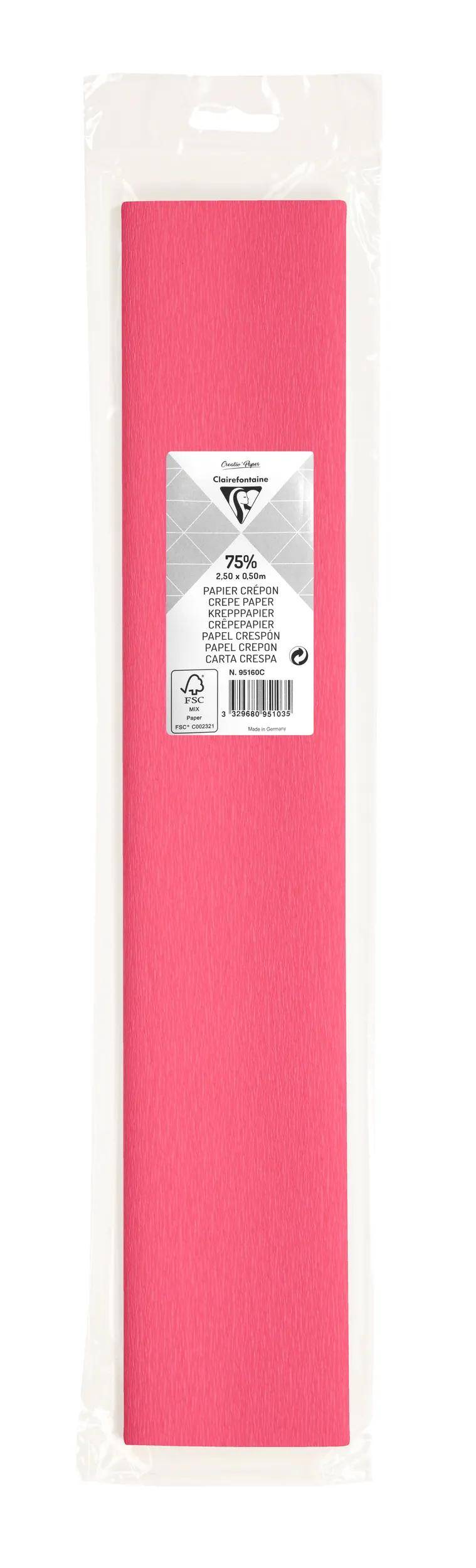 Clairefontaine 10x Krepppapier 1 Blatt 2,50x0,50m Mittelrosa 95160C
