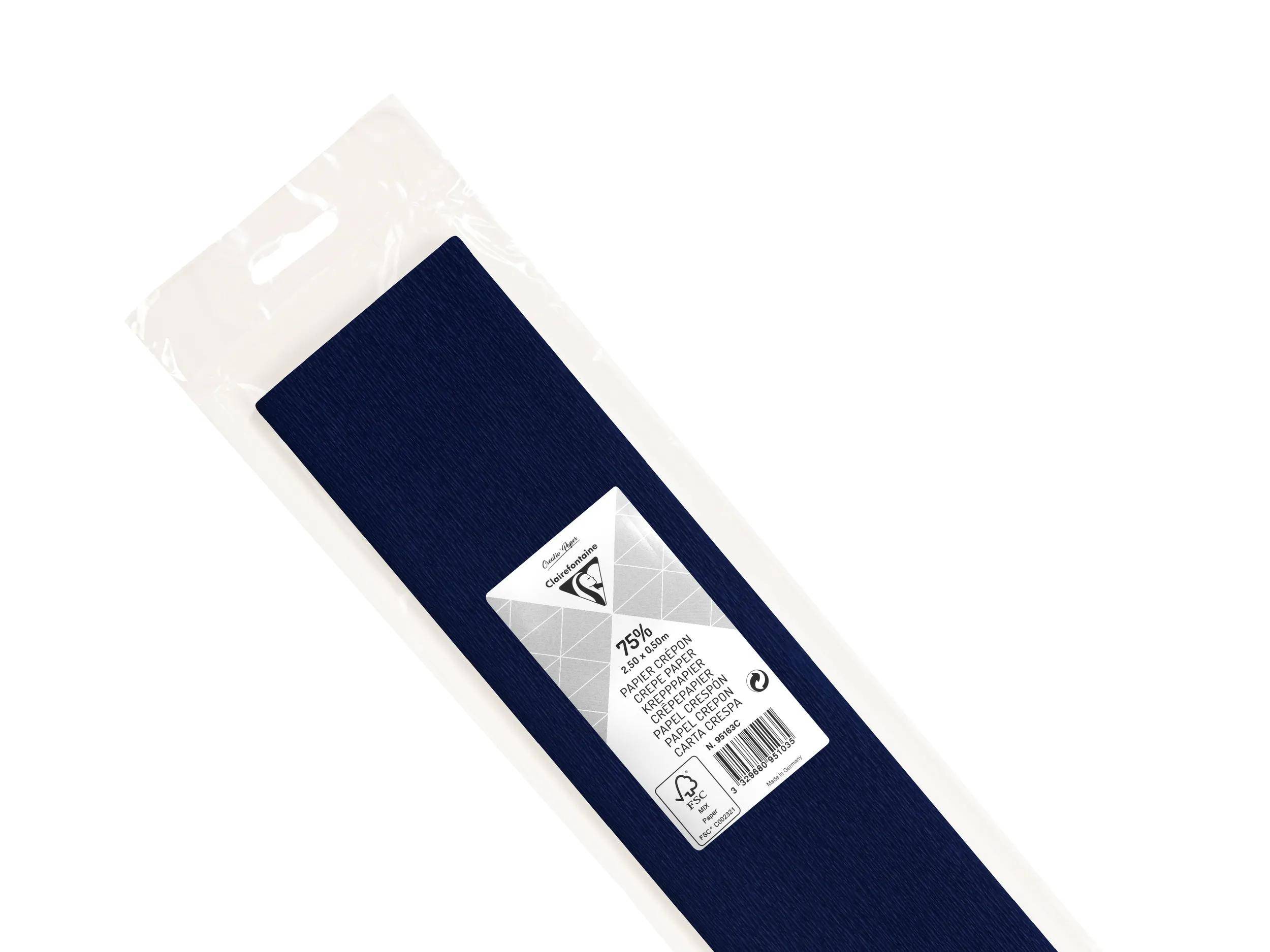 Ein blaues rechteckiges Stoffpaneel in durchsichtiger Kunststoffverpackung, dargestellt mit einem Produktetikett in der Nähe der Mitte angebracht.