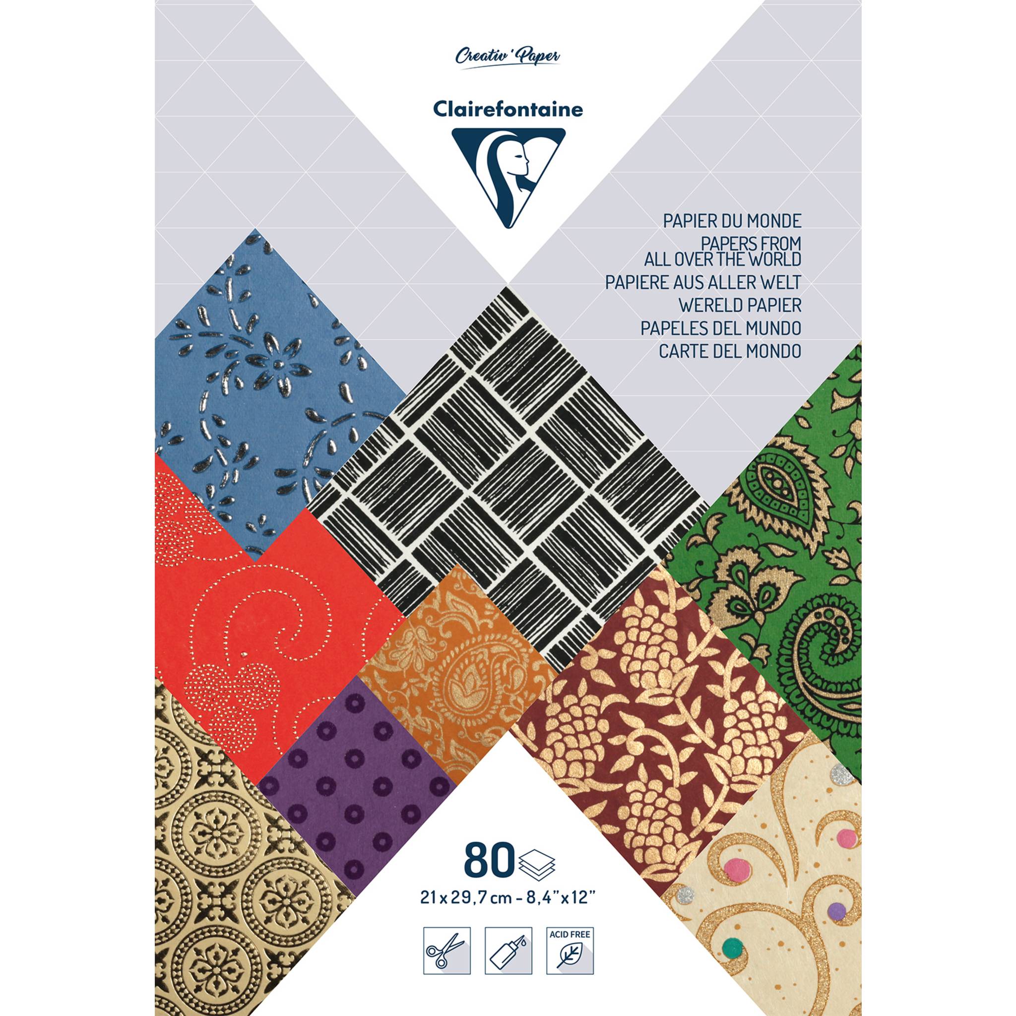 Clairefontaine 3x Papiere aus aller Welt, Maxi-Block A4, 80 Bl Mehrfarbig 95218C