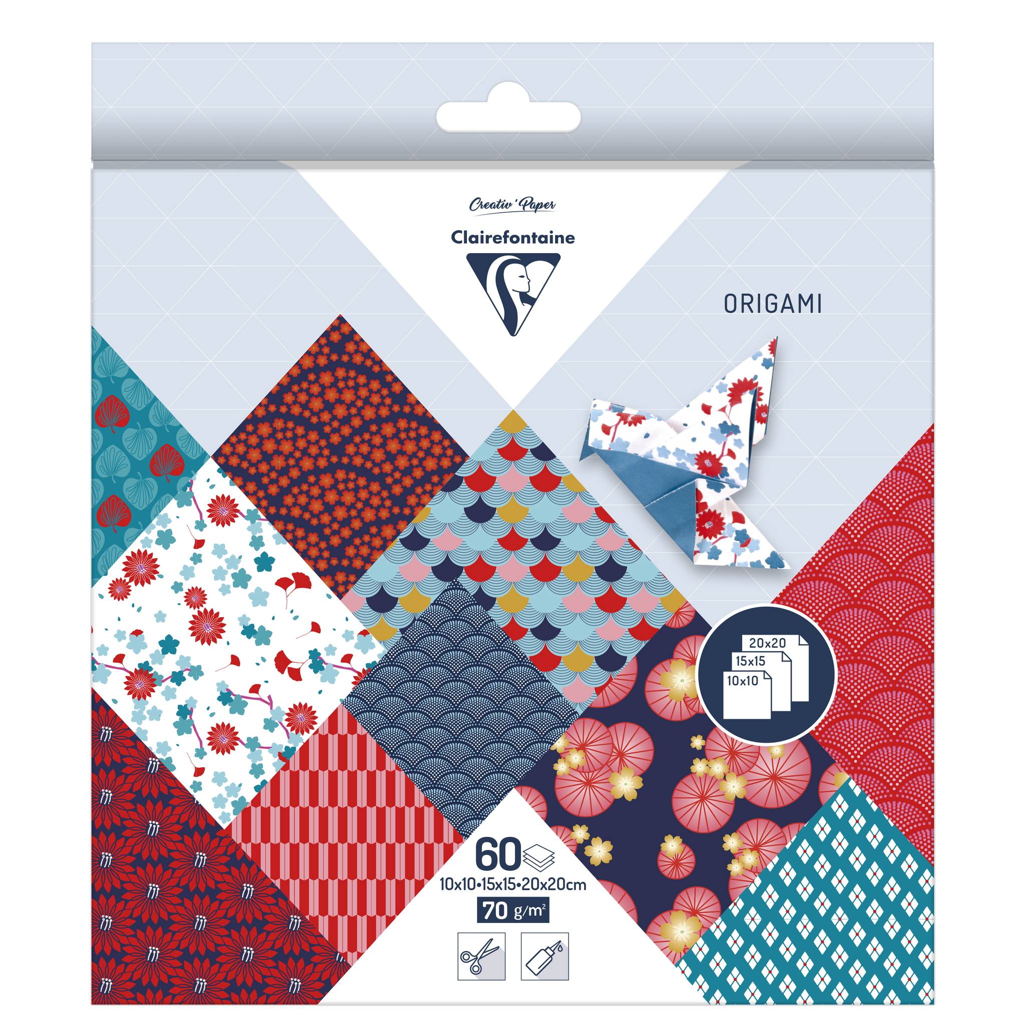 Clairefontaine 5x Origami-Set mit 3 Formaten, 60 Blatt, Hanayo Mehrfarbig 95347C
