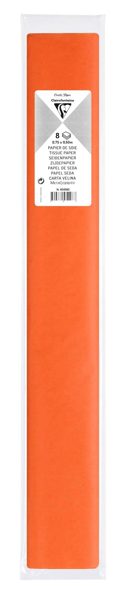Oranges rechteckiges Schaumstoff-Bastelblatt in transparenter Kunststoffverpackung mit weißem Produktetikett und Barcode.