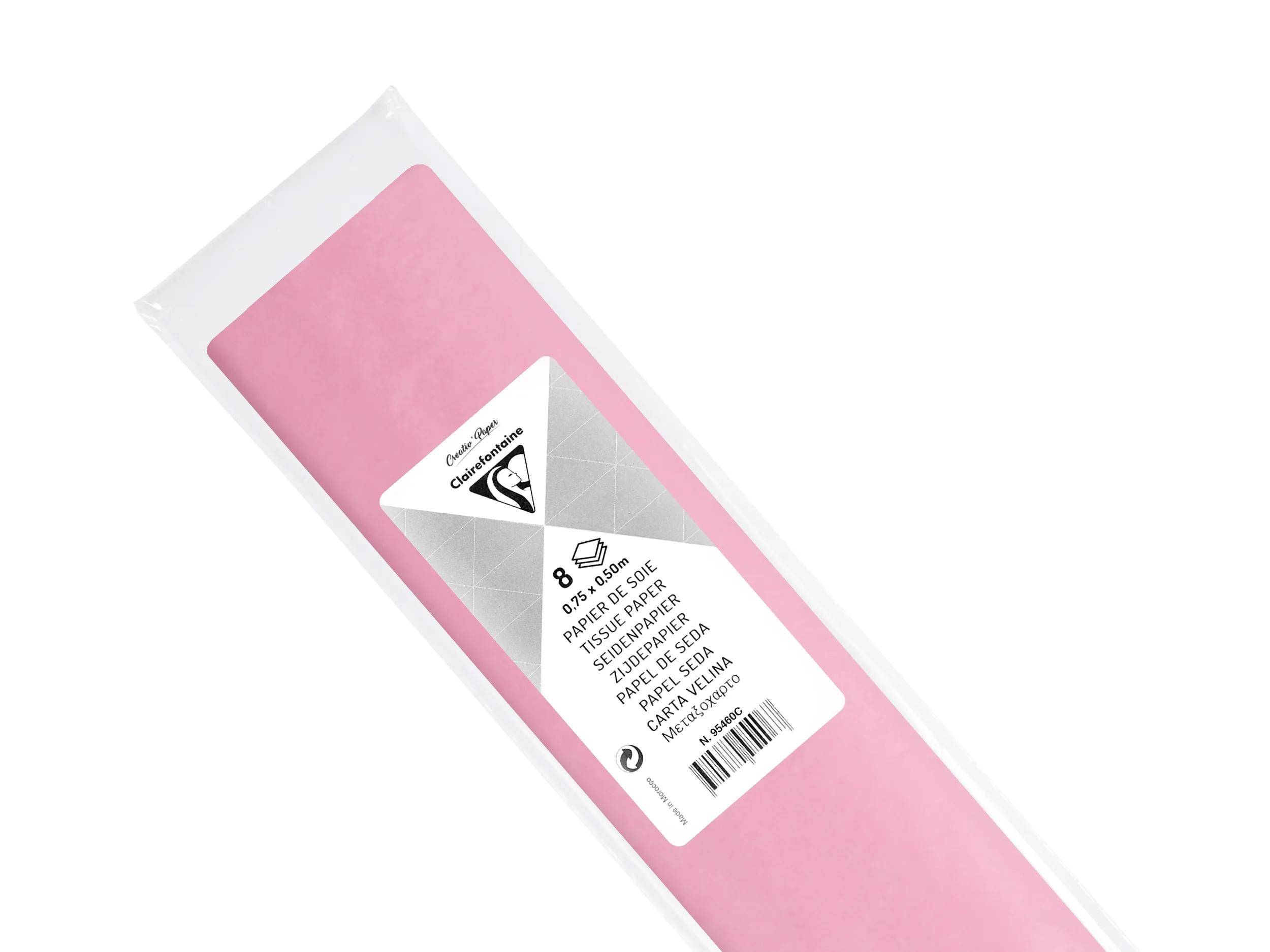 Rosa verpacktes Set mit 8 dekorativen Papierservietten, gezeigt in durchsichtiger Kunststoffverpackung mit einem Produktetikett.
