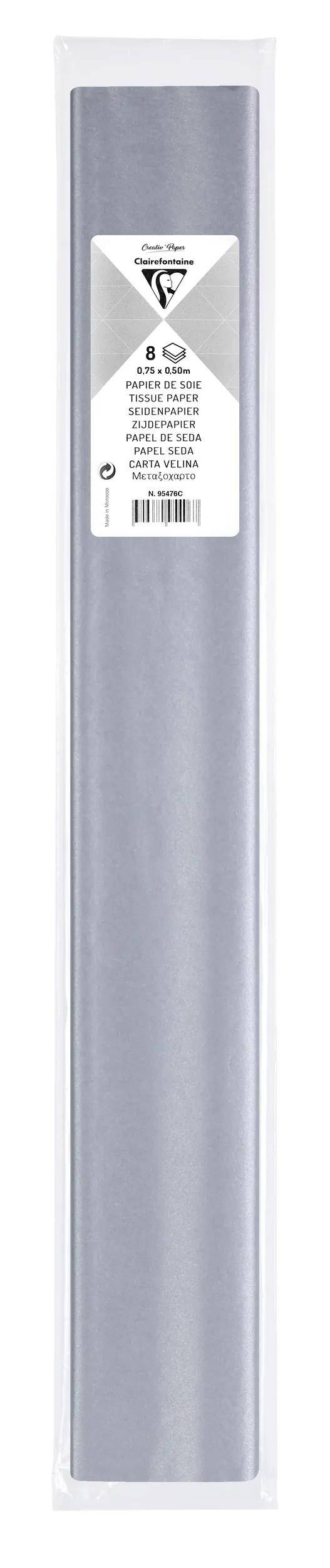Clairefontaine 10x Seidenpapier, Pkg 8 Bogen 18g im Format 50x75cm Silber 95476C