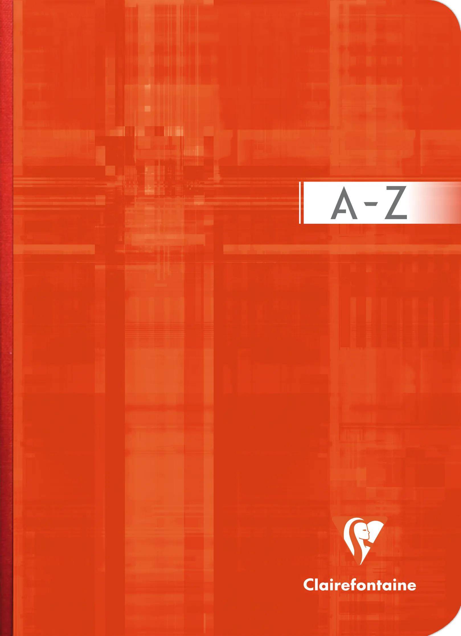 Rotes A-Z-Notizbuch mit Clairefontaine-Logo in der Nähe des unteren Randes.