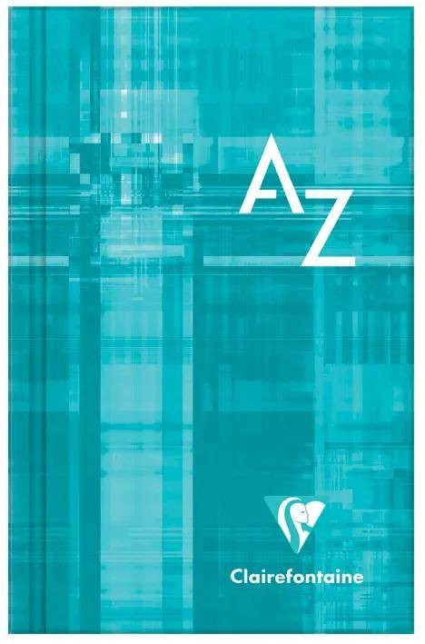 Türkisfarbener Clairefontaine-Notizbucheinband mit großem weißem „A-Z
