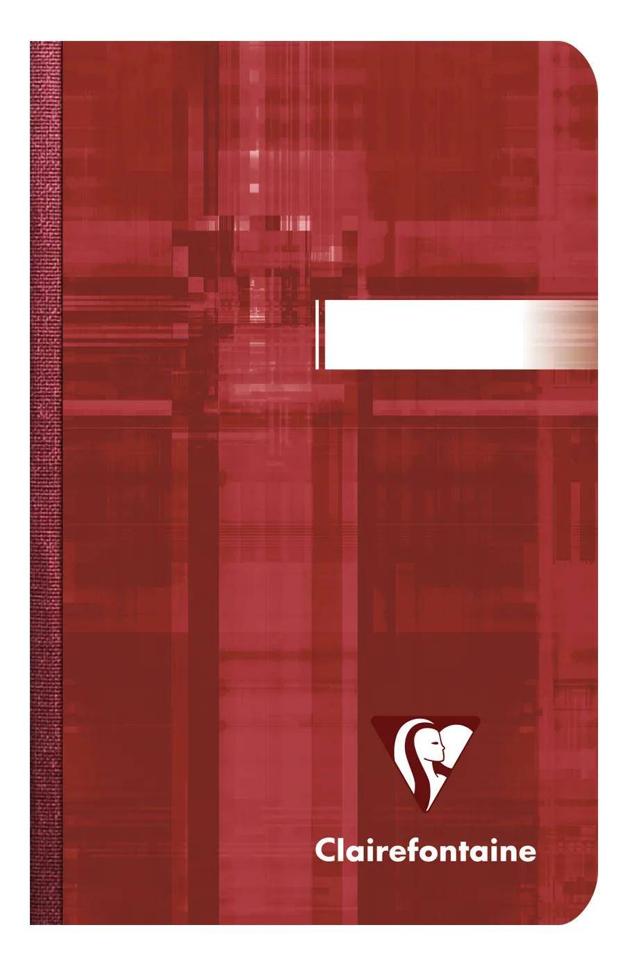 Rotes Clairefontaine-Notizbuch mit weißem Etikettenbereich und dem Clairefontaine-Logo am unteren Rand.