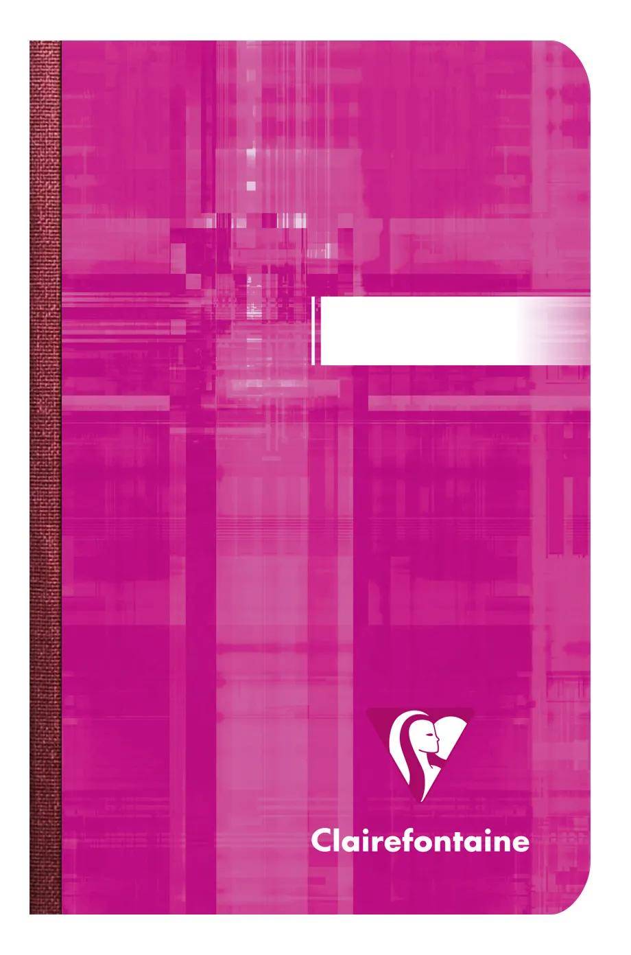 Rosa Clairefontaine-Notizbuchcover mit strukturiertem abstraktem Muster, einem leeren weißen Etikett und dem Clairefontaine-Logo in der Nähe des unteren Randes.
