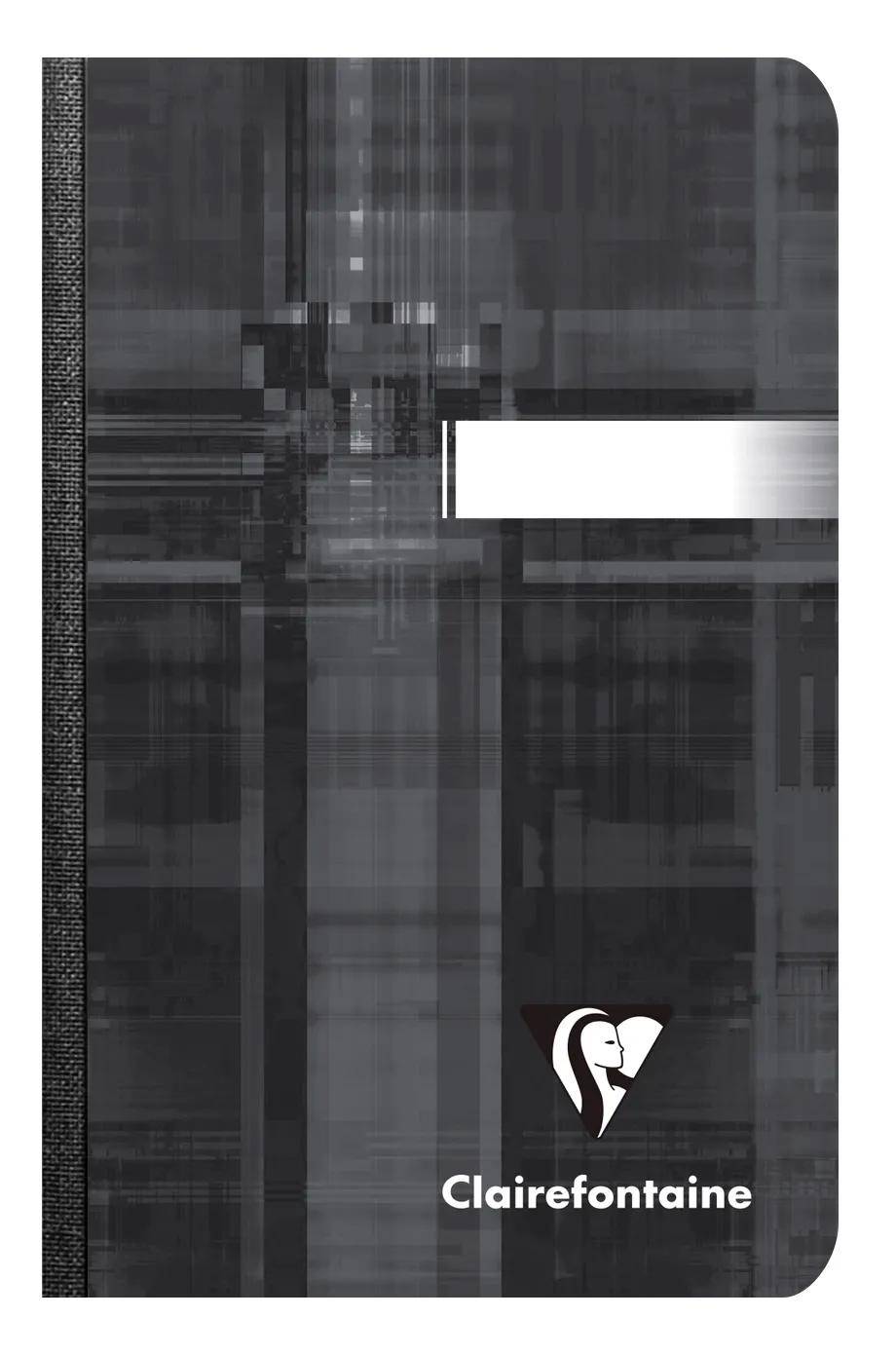 Schwarzer Clairefontaine-Notizbucheinband mit weißem Etikettenbereich und Logo in der Nähe des unteren Randes.