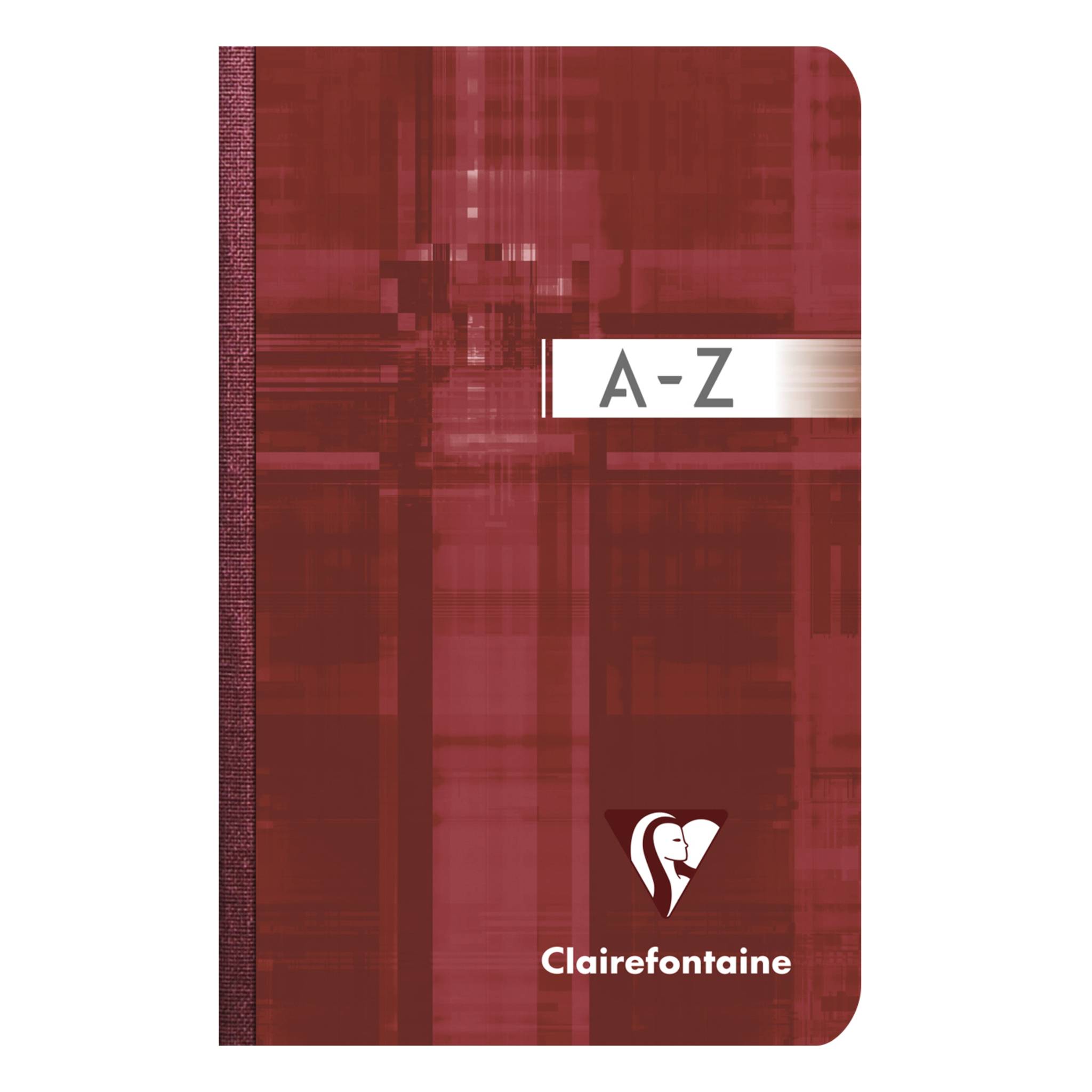Roter Clairefontaine-Notizbuchumschlag mit einem weißen Etikett mit der Aufschrift „A-Z“ und dem Clairefontaine-Logo unten.