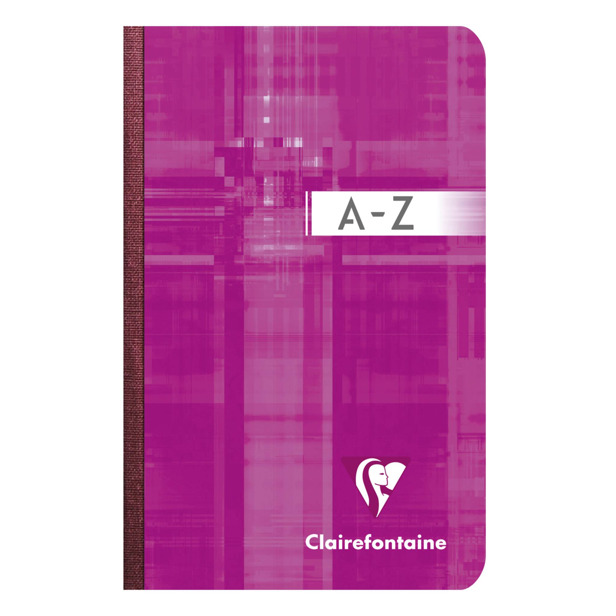 Pinkfarbener Clairefontaine-Notizbuchumschlag mit dem Aufdruck „A-Z“ und dem Markenlogo nahe dem unteren Rand.