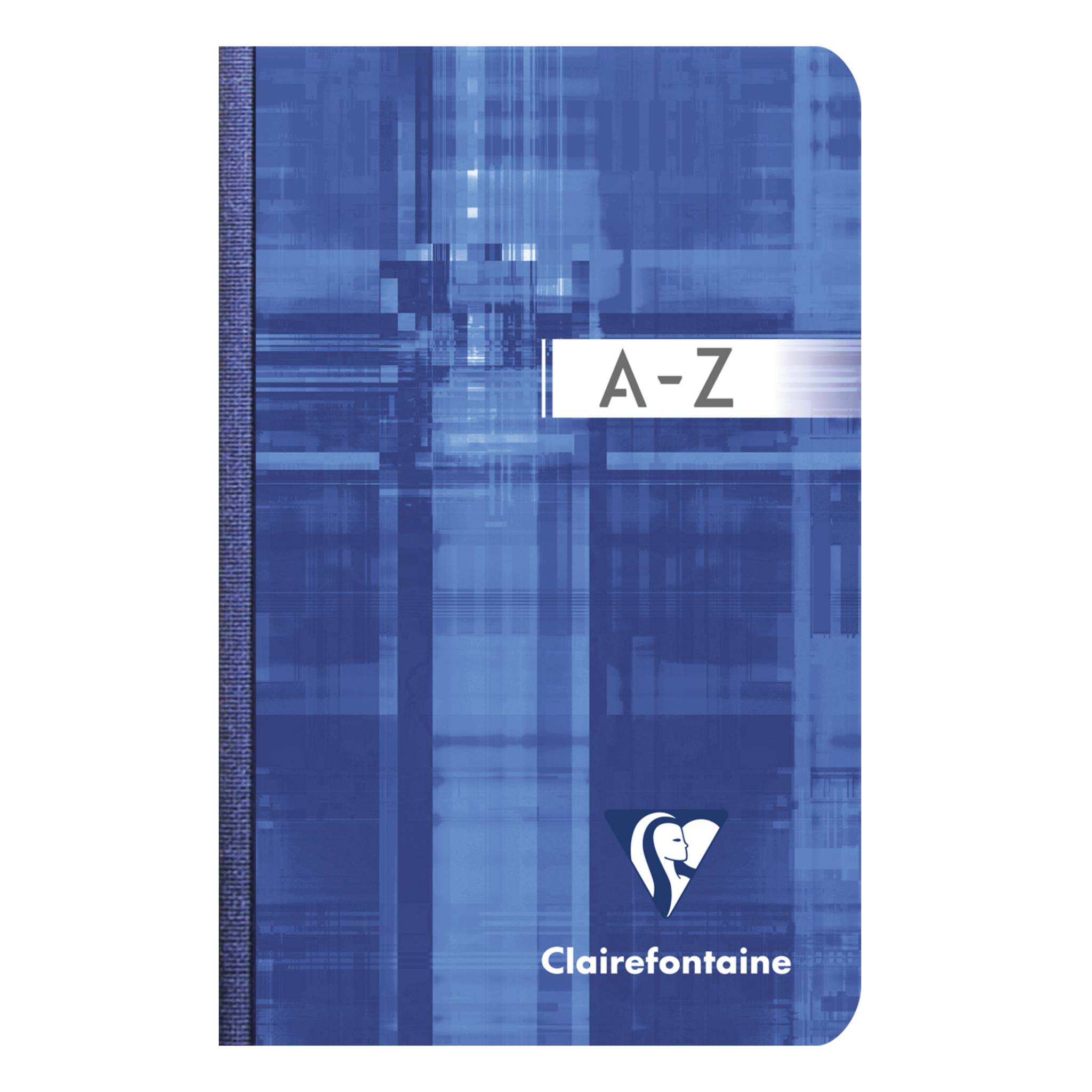 Blaues Clairefontaine-Notizbuch mit A-Z-Etikett und Logo, als Produktbild aus der Frontansicht.