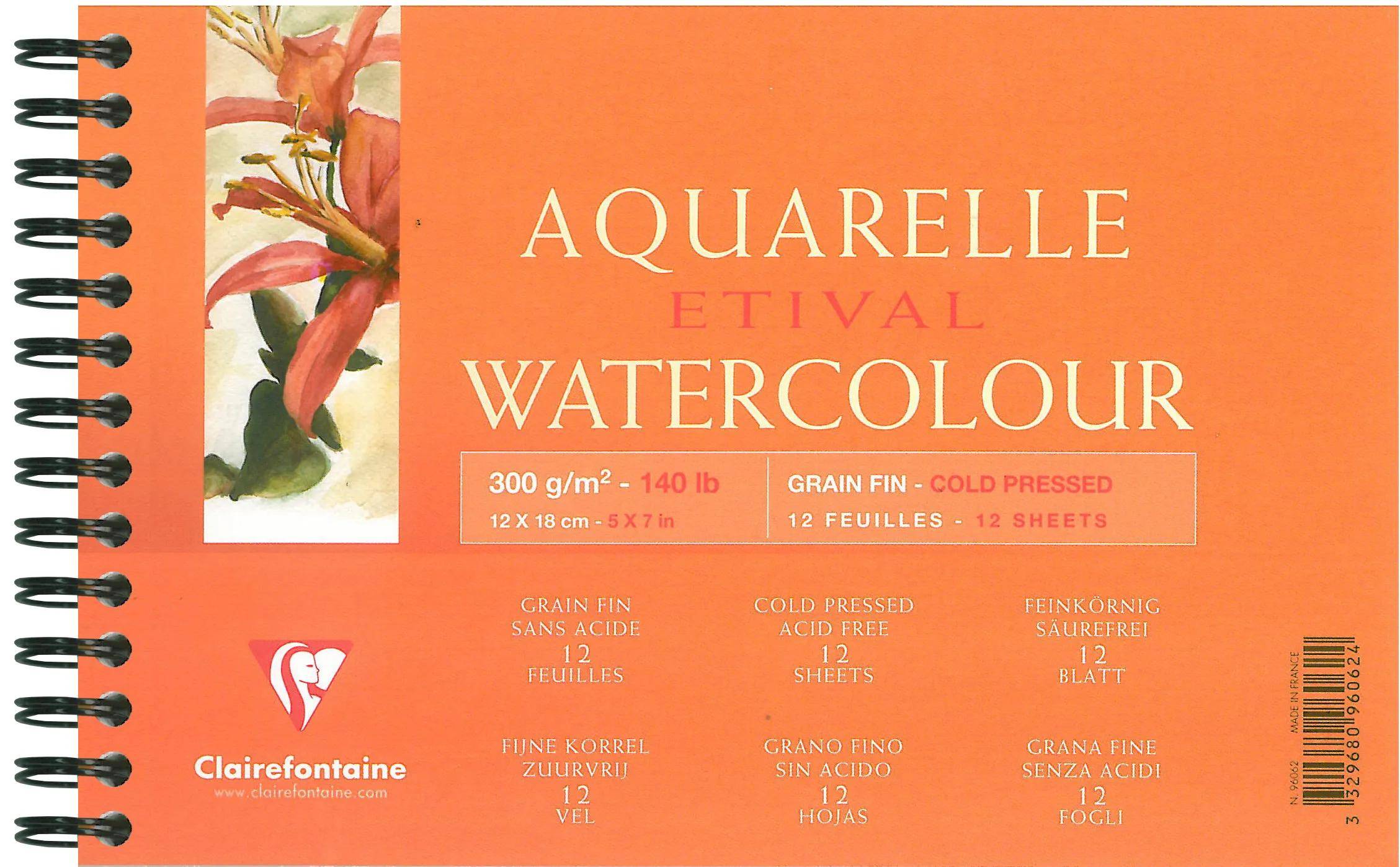 Clairefontaine 5x Etival Aquarellpapier 12 Blatt 12x18 cm - 96062C