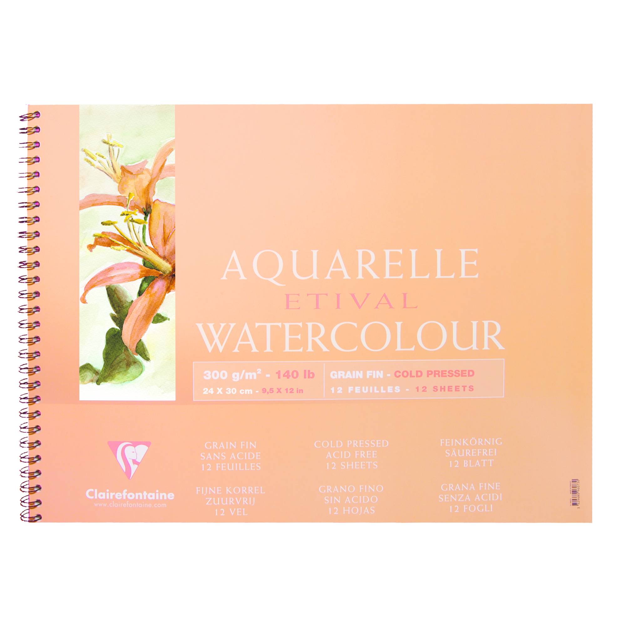 Clairefontaine 5x Etival Aquarellpapier feinkörnig 12 Blatt 24x30 cm - 96071C