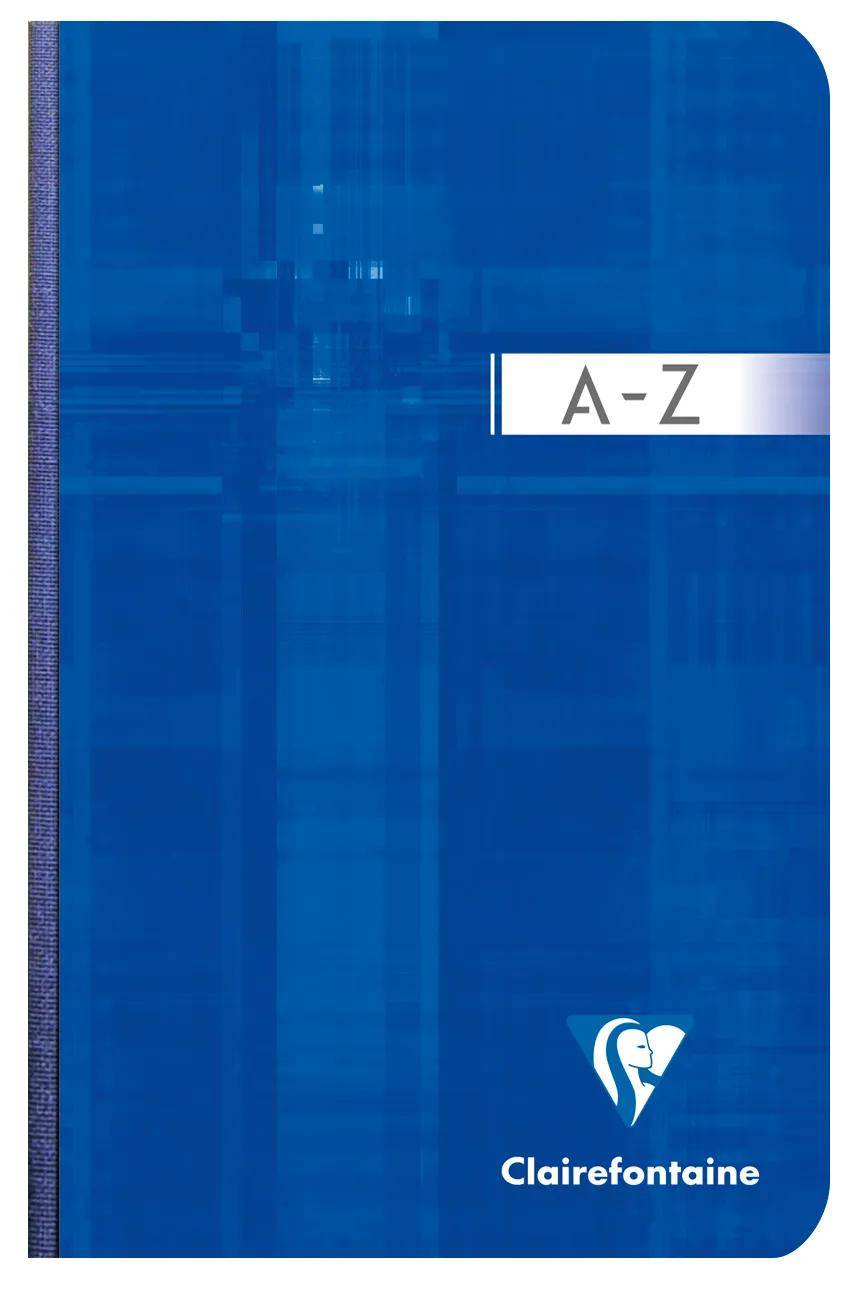 Blaues Clairefontaine A-Z Notizbuch mit Clairefontaine-Logo am unteren Ende und „A-Z